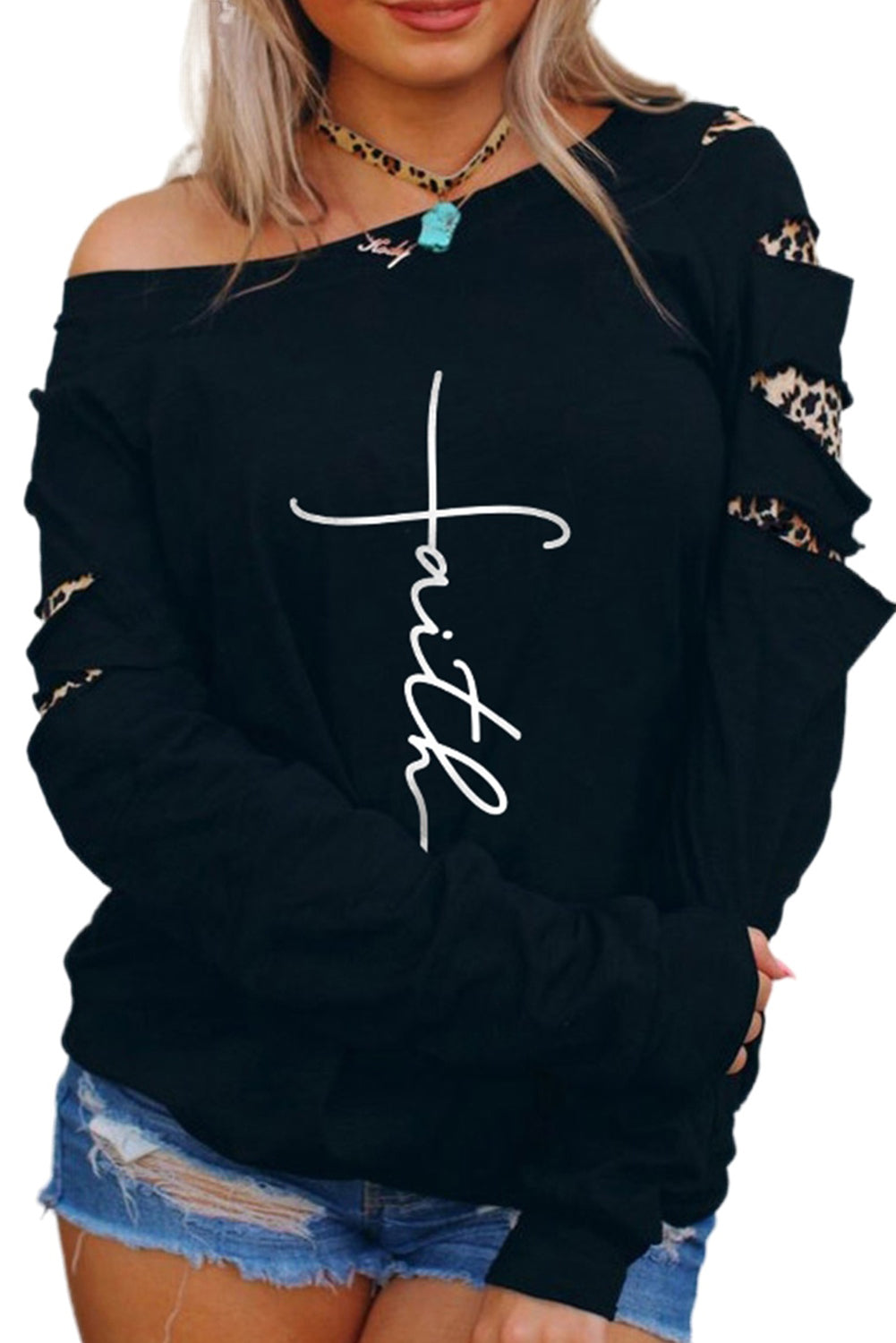 Letter Print Cut-out Long Sleeve Pullover Sweatshirt