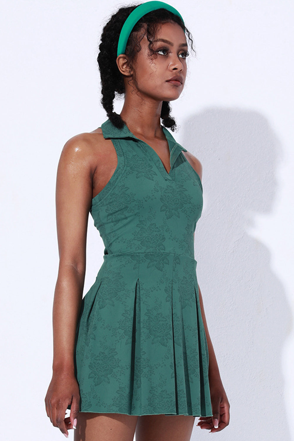 Blackish Green Sleeveless V Neck Shirt Collar Sports Mini Dress