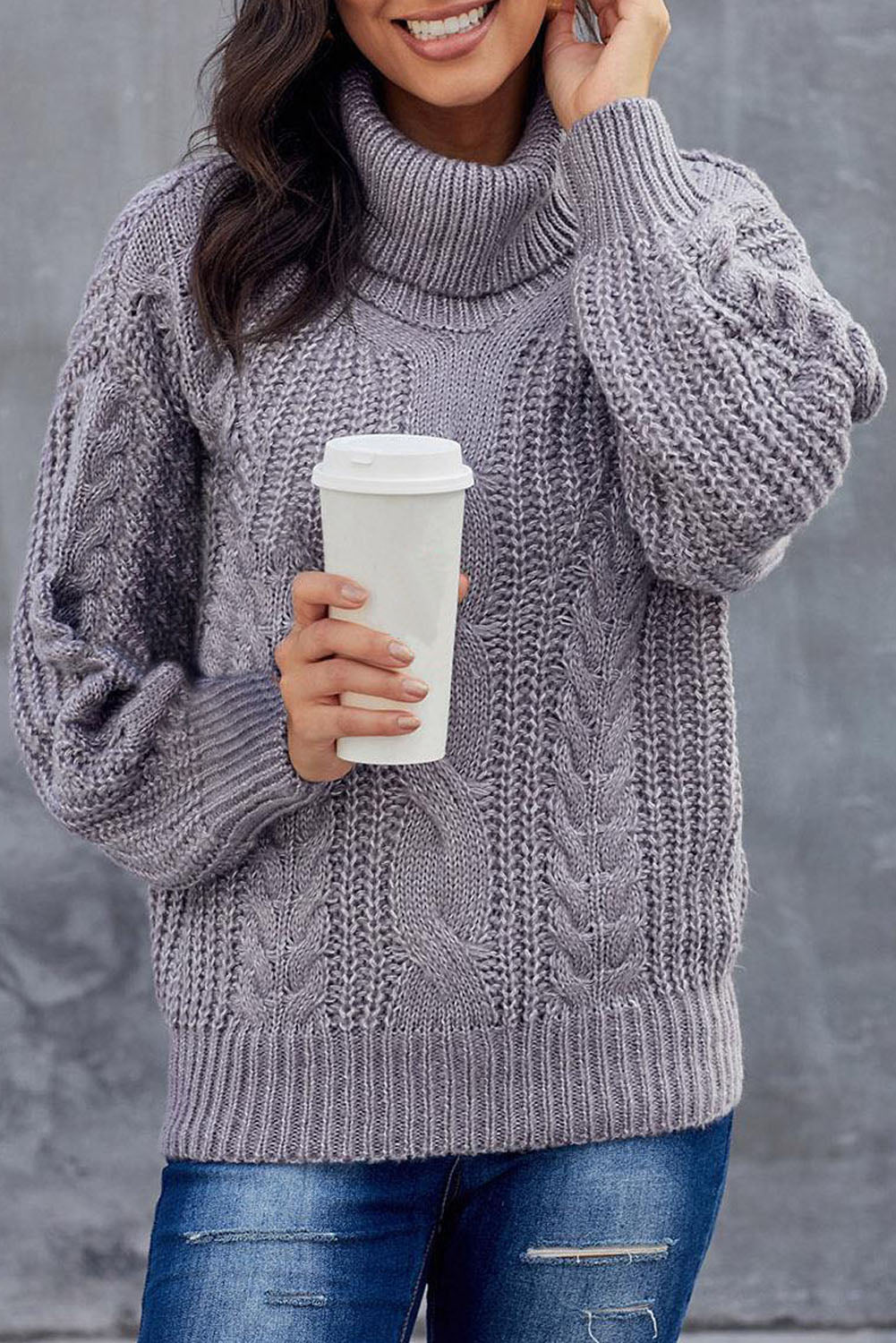 Gray Chunky Turtleneck Sweater