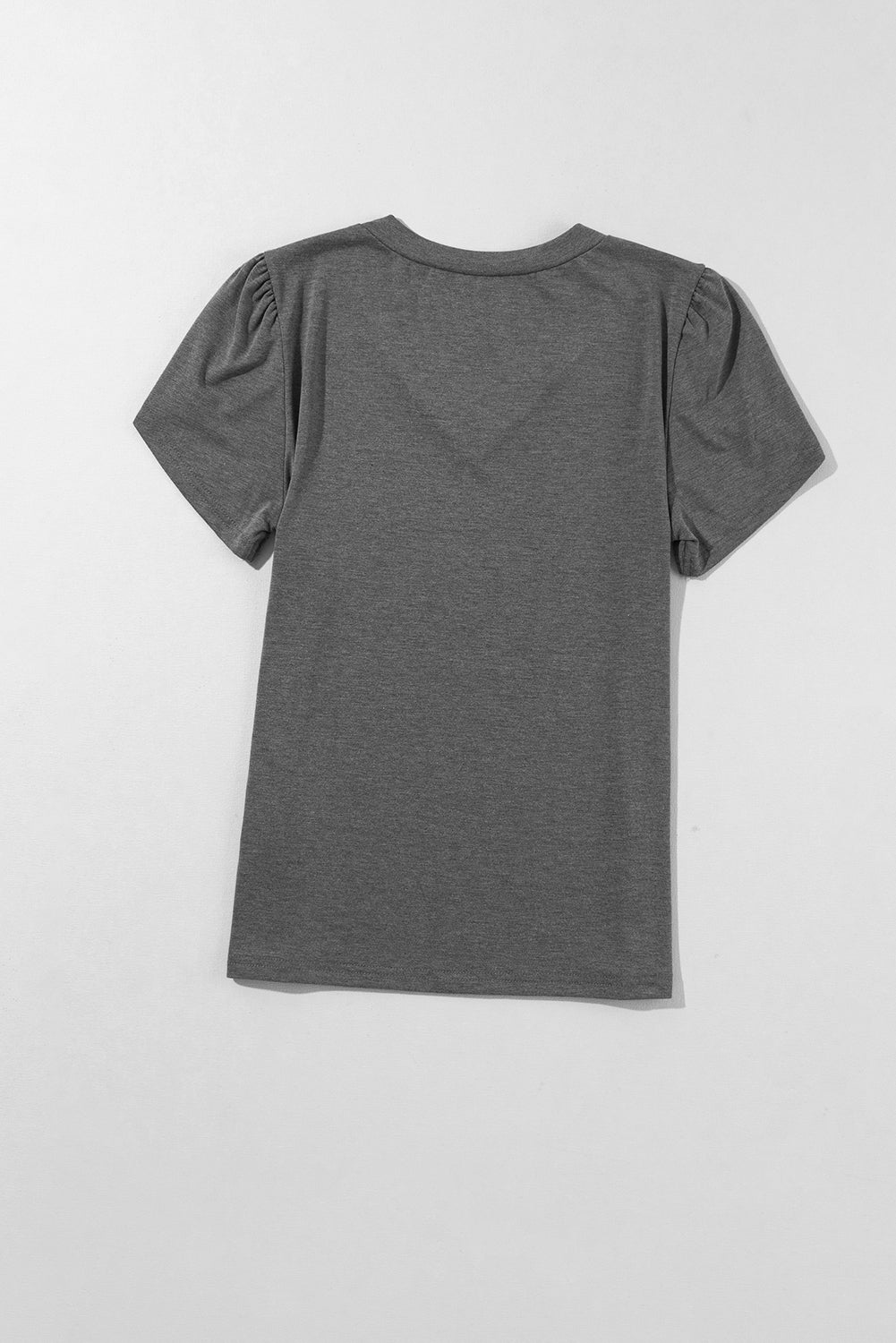 T-shirt con scollo a V con maniche a petalo alla moda grigio carbonio