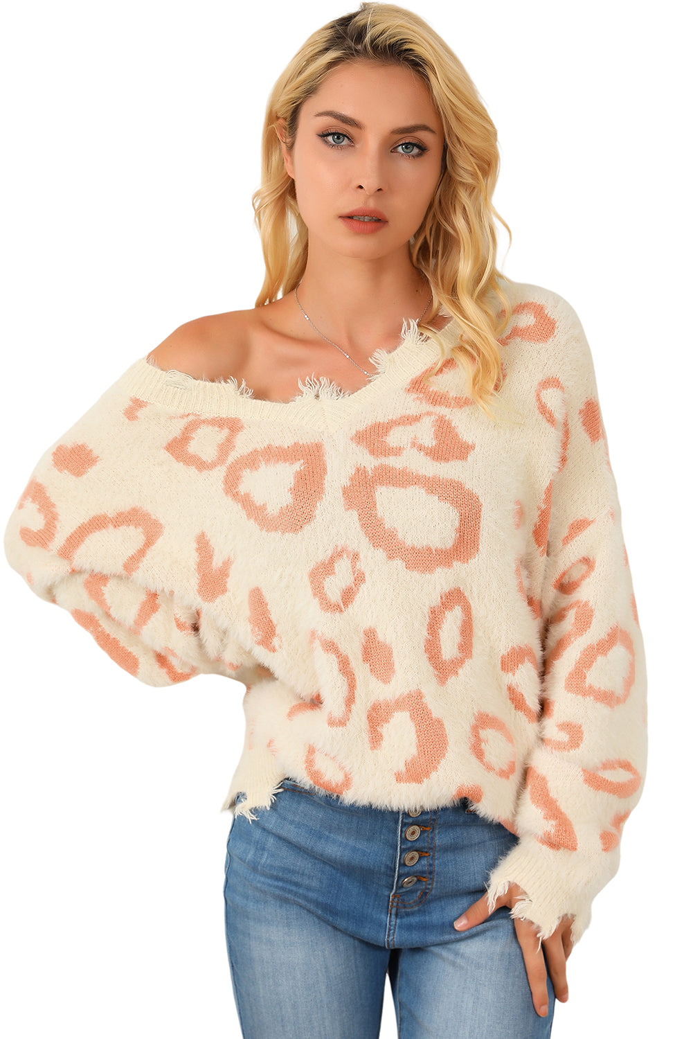 Nejasen pulover z leopardjim živalskim vzorcem