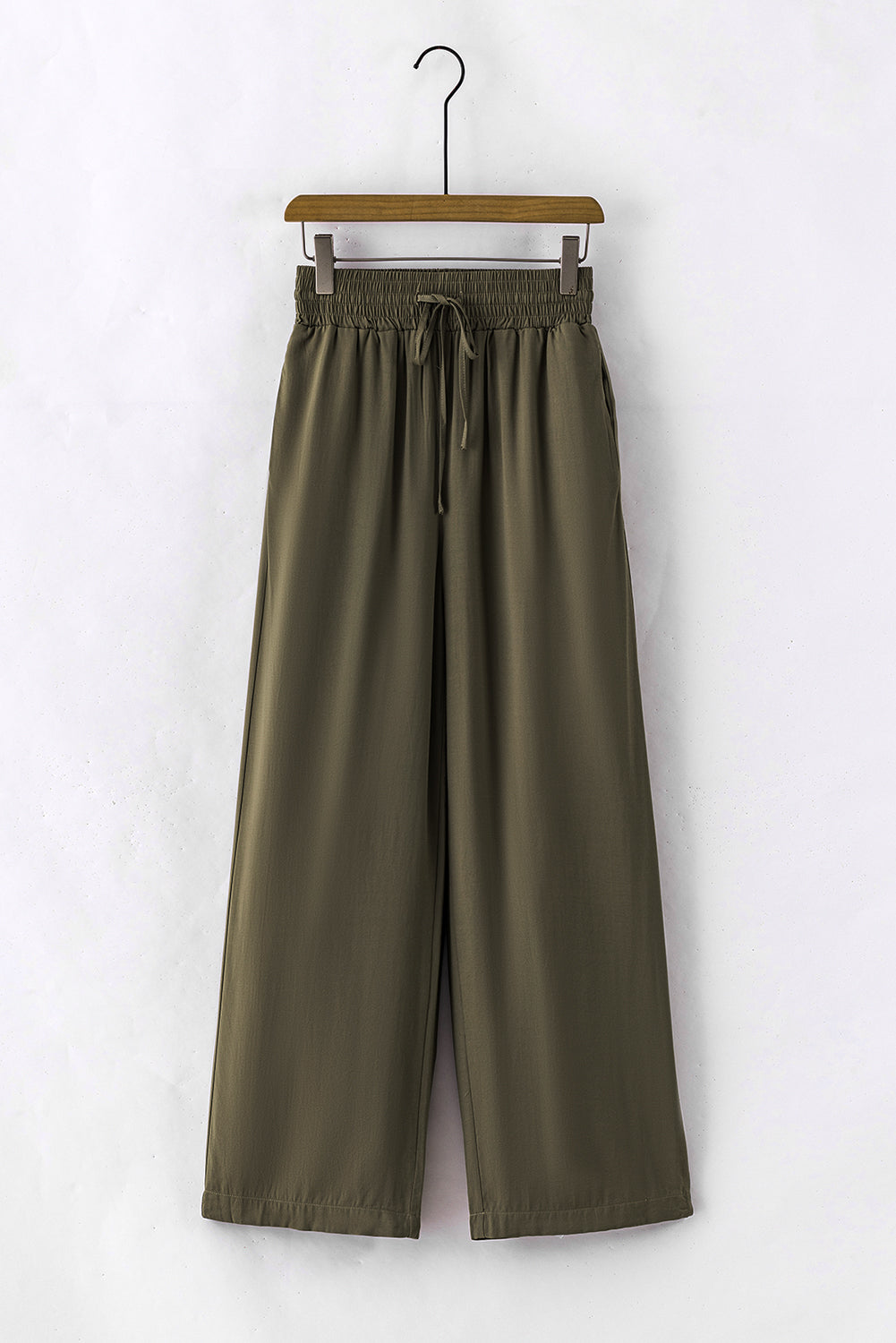 Pantaloni larghi casual con coulisse in vita elastica verde marrone