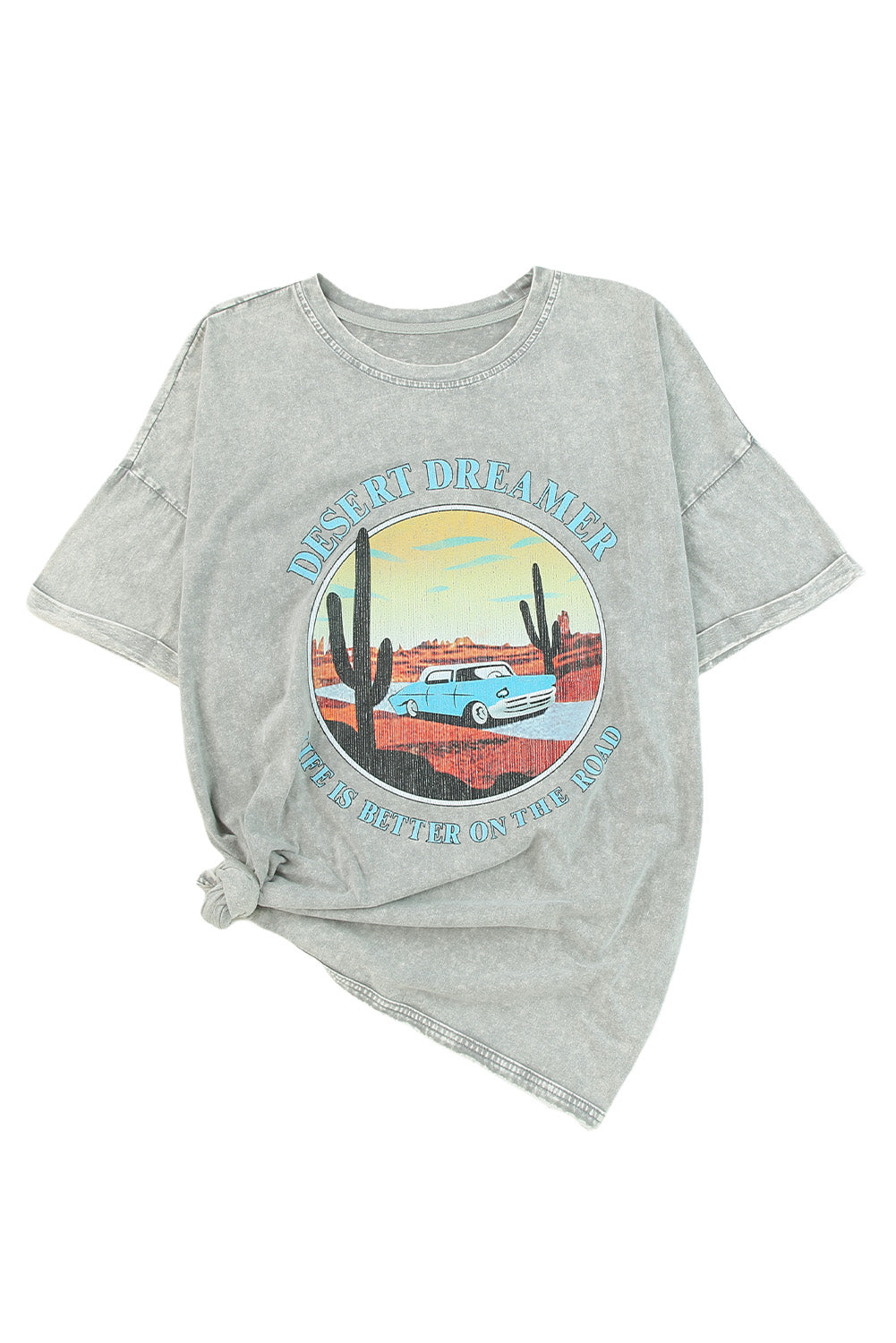 Graues Desert Dreamer Mineral Wash Grafik-T-Shirt