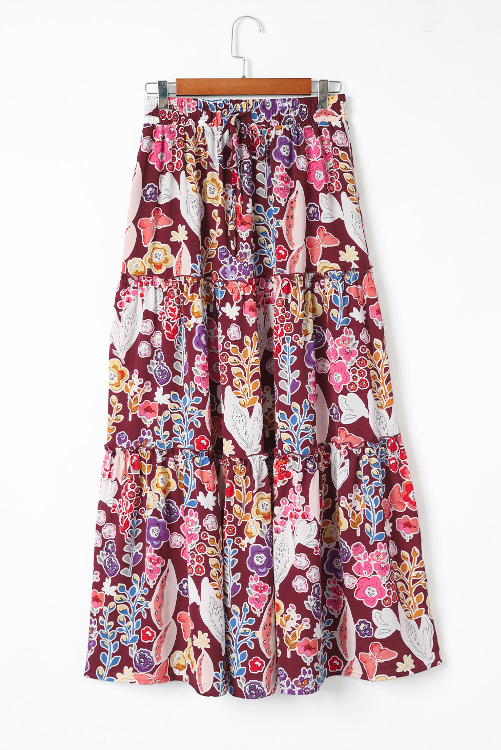 Multicolor Boho Floral Print High Waist Maxi Skirt