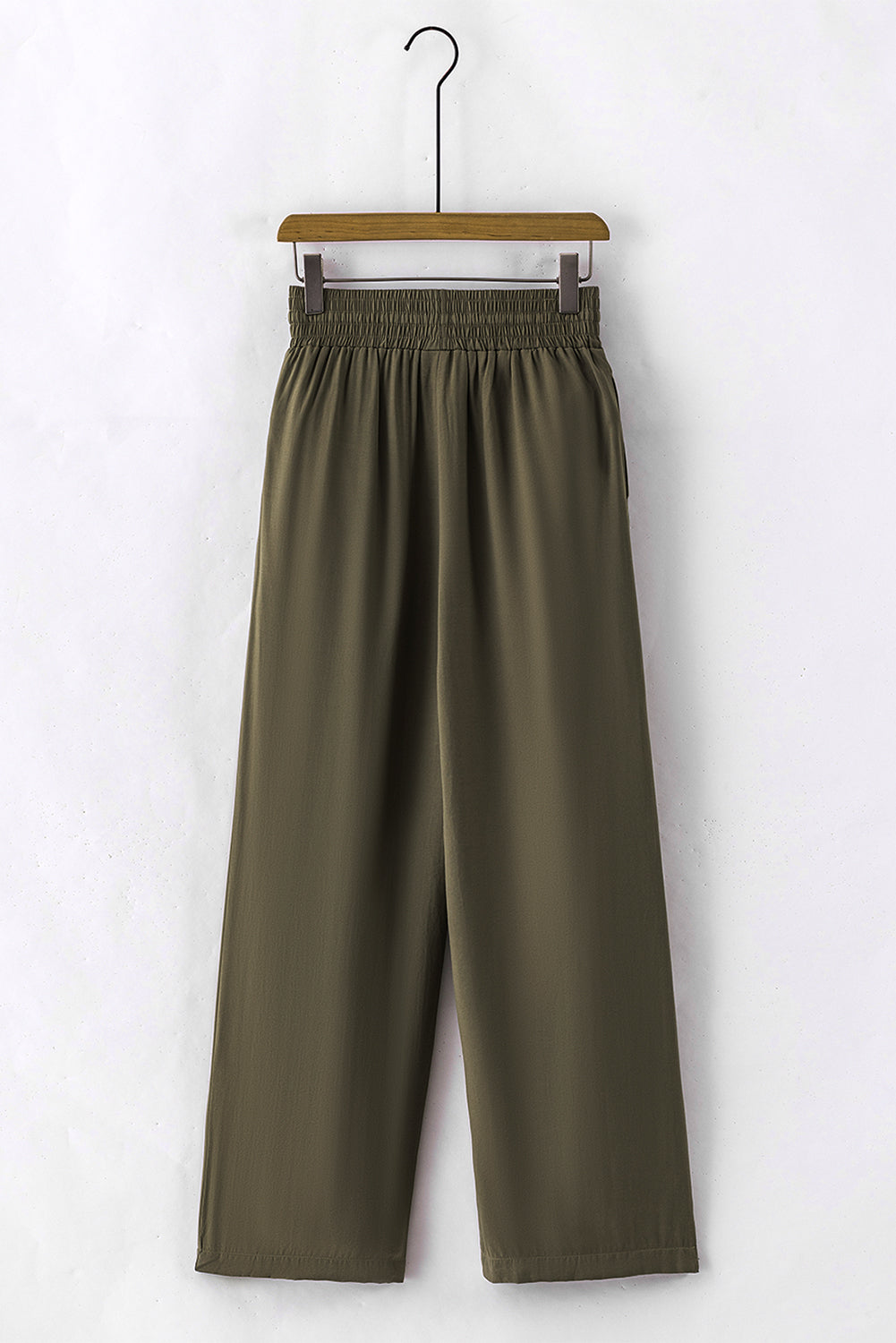 Pantaloni larghi casual con coulisse in vita elastica verde marrone