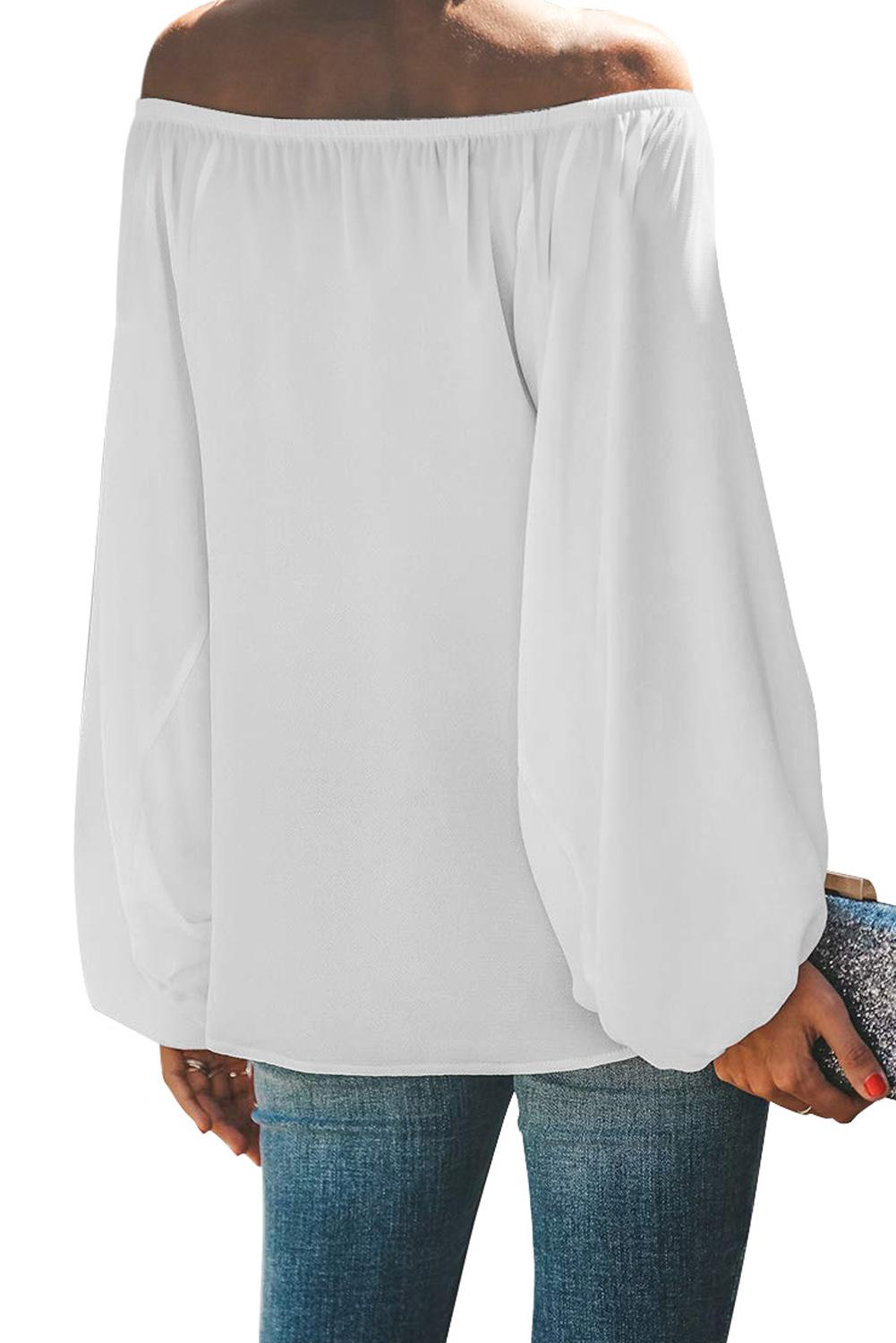 Bela elastična majica z odprtimi rameni z ovratnikom