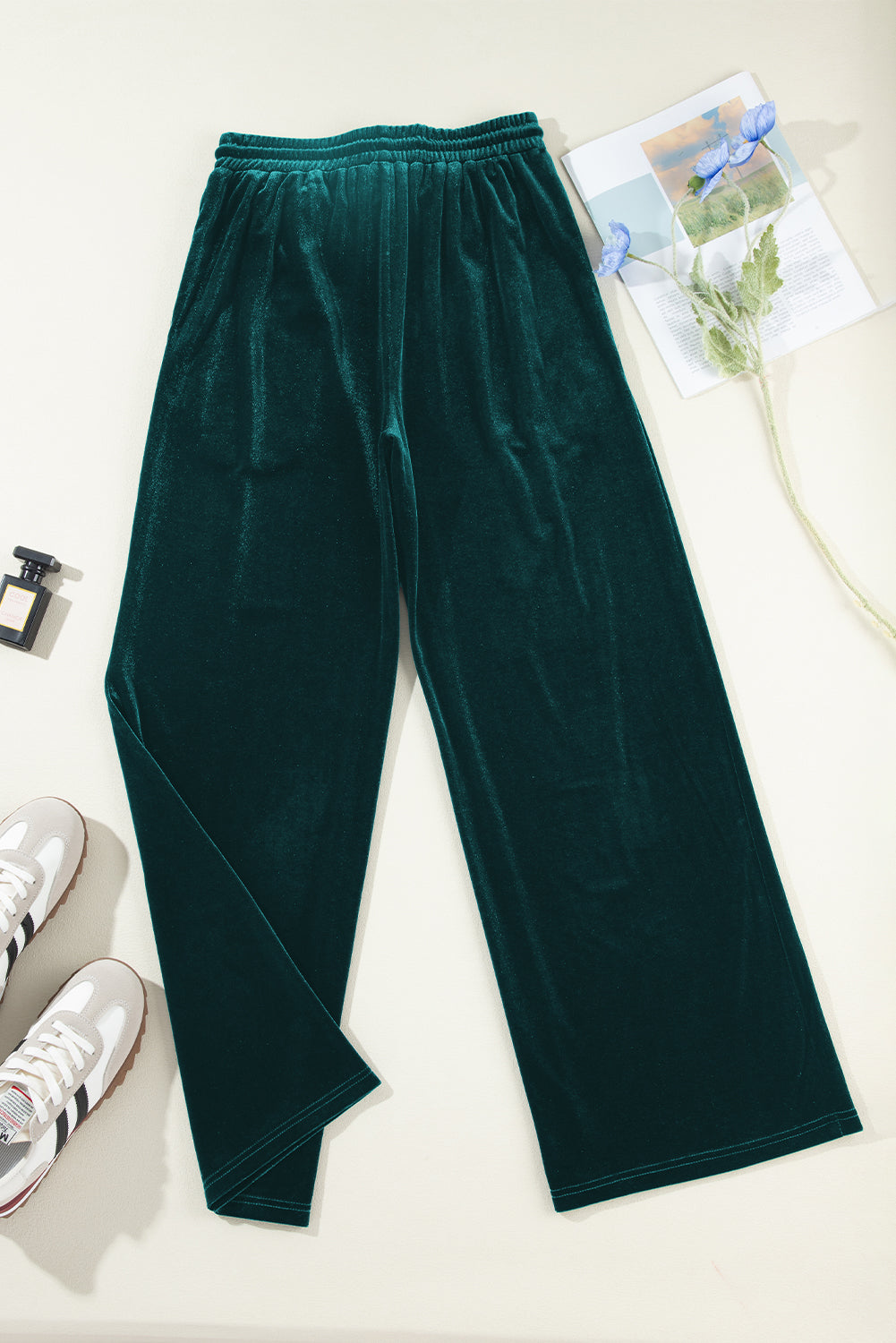 Evergreen - Pantalon large uni à taille avec cordon de serrage