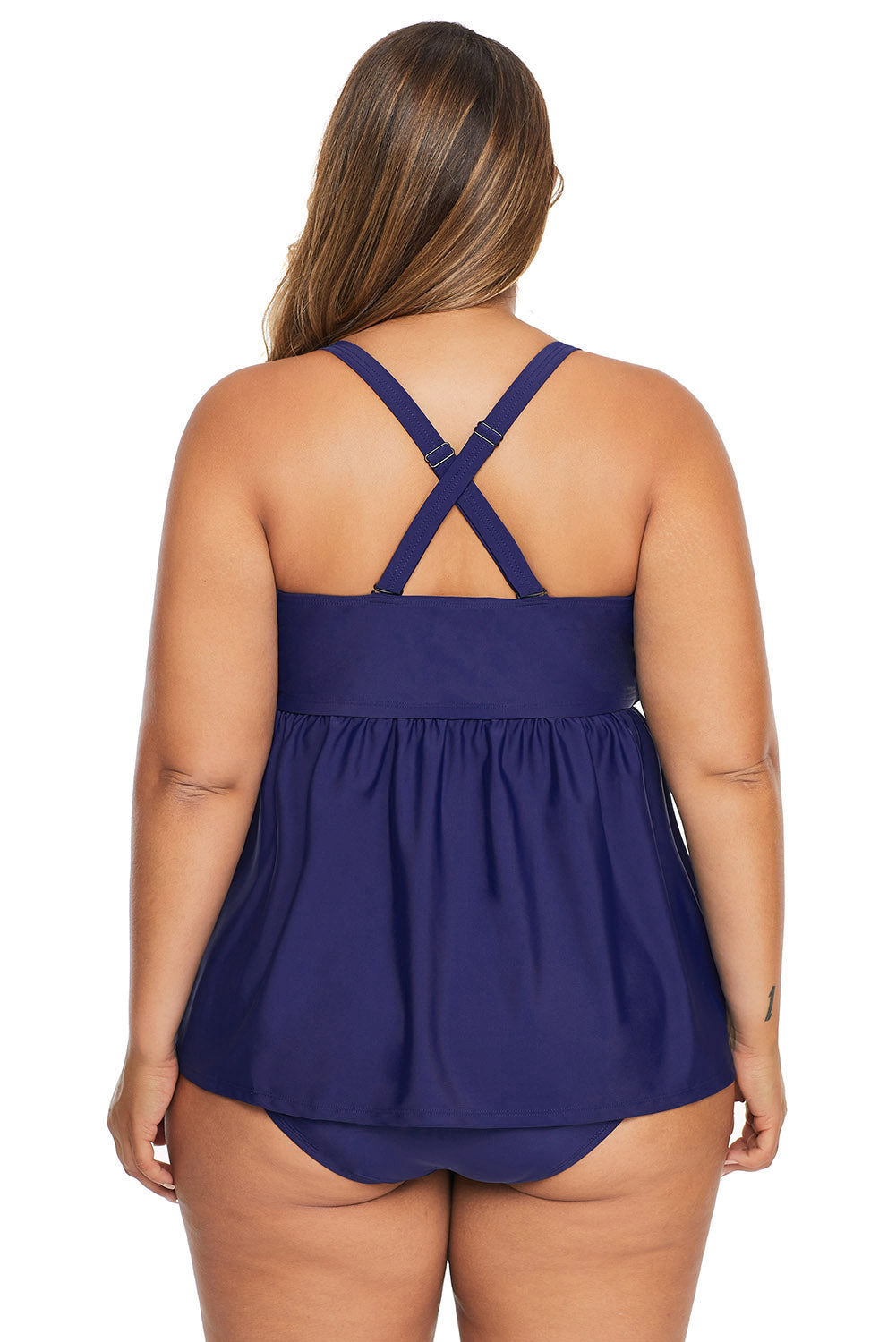 Plus Size Pleated Babydoll Top and High Waist Panty Swimsuit