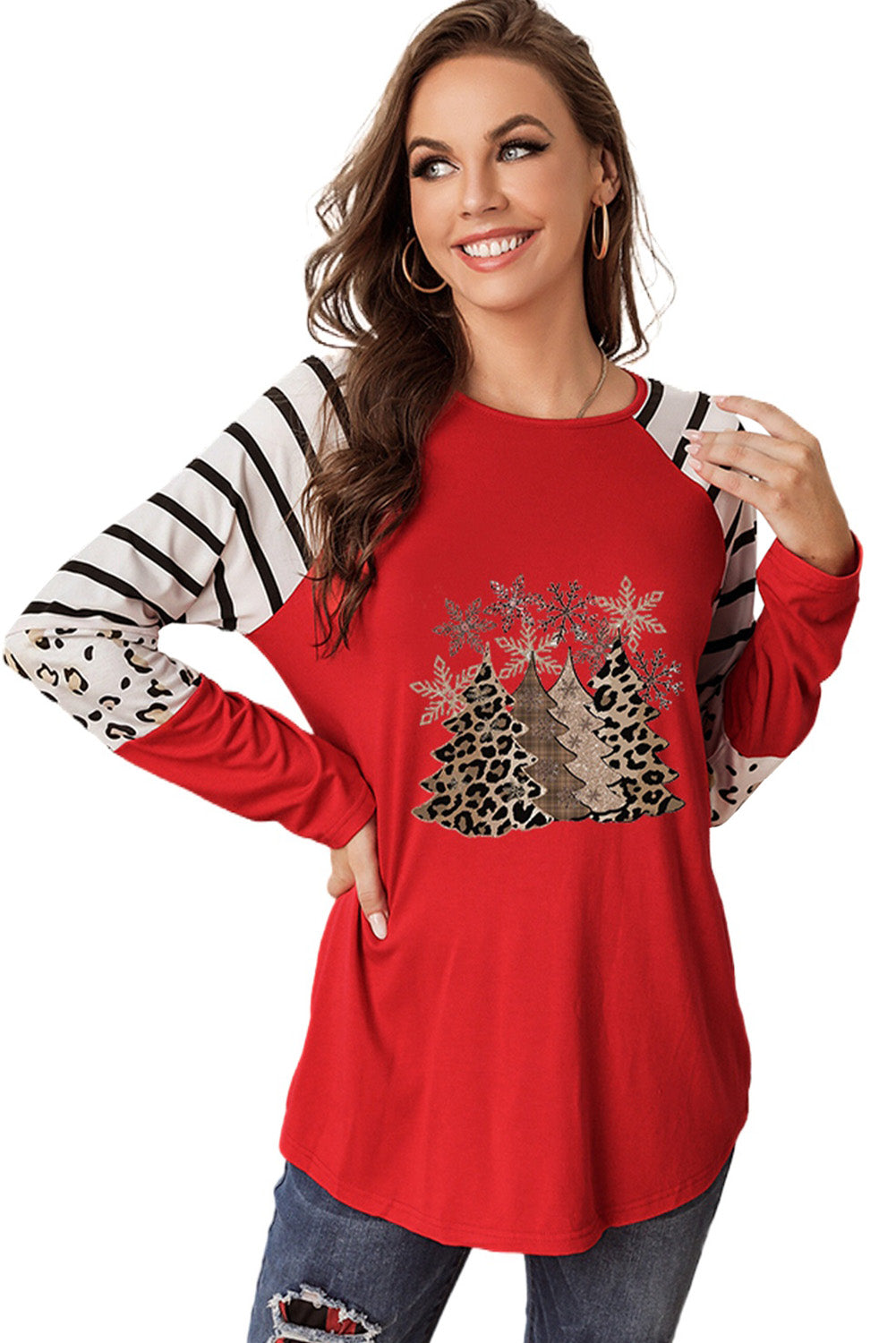 Rotes Weihnachtsbaum-Langarmshirt