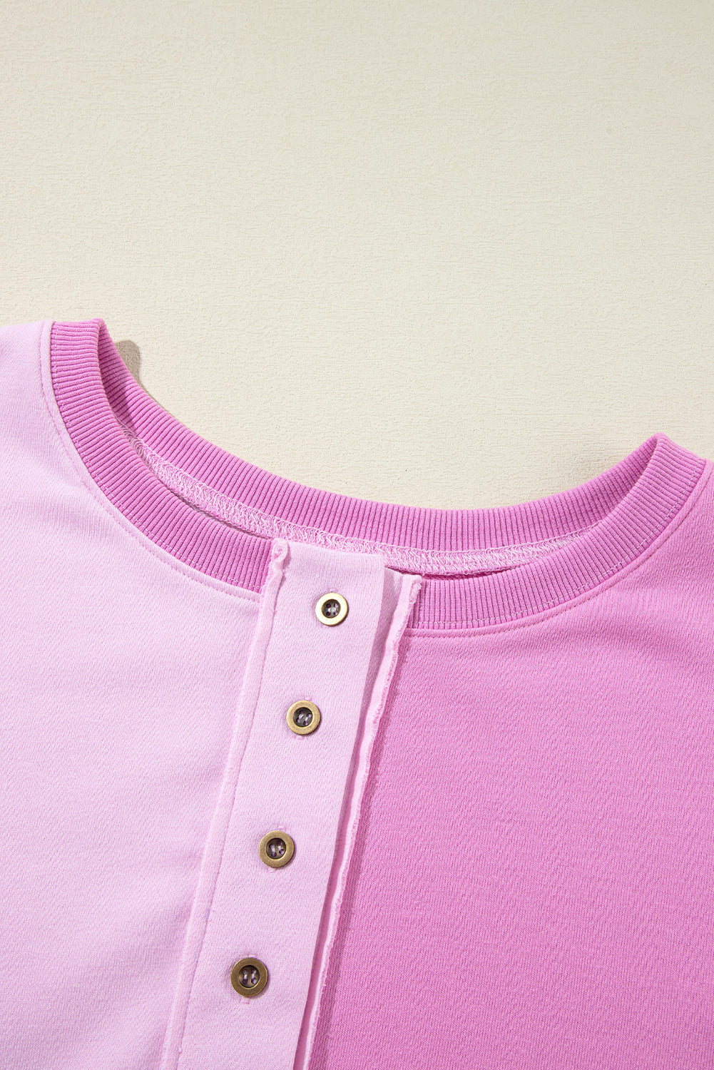 Sweat-shirt oversize rose color block Henley High Low