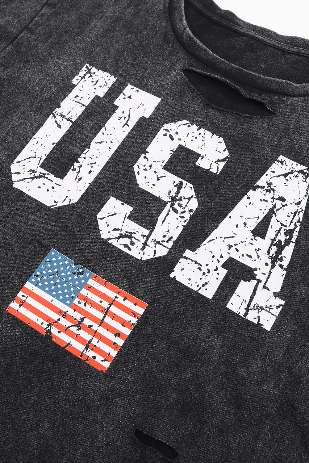 T-shirt noir effet vieilli tie-dye à imprimé drapeau américain