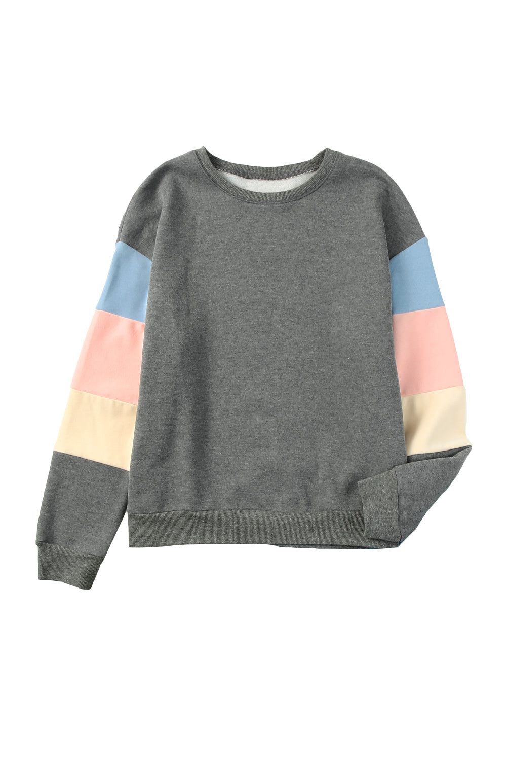 Gray Colorblock Long Sleeve Pullover Sweatshirt