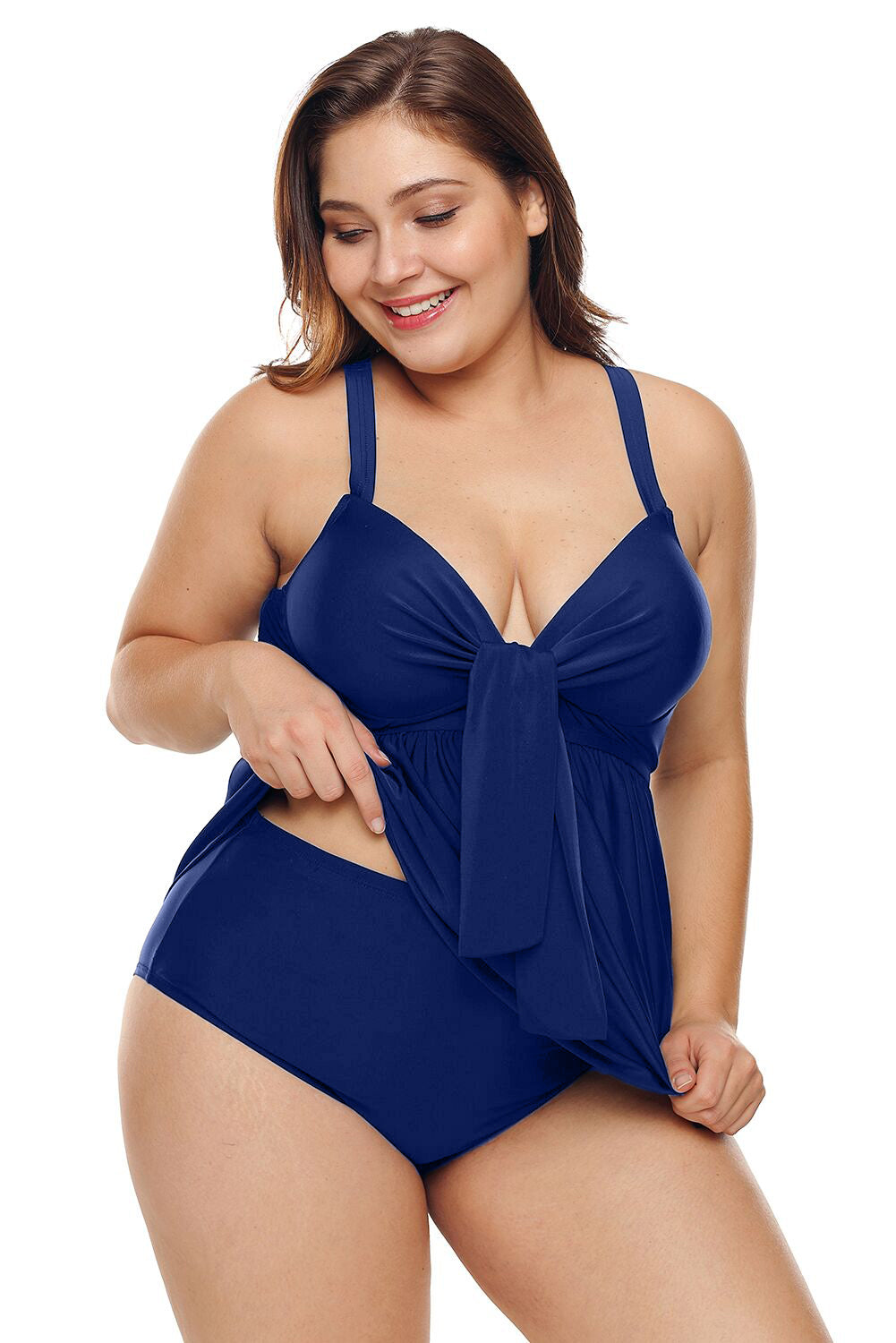 Plus Size Pleated Babydoll Top and High Waist Panty Swimsuit