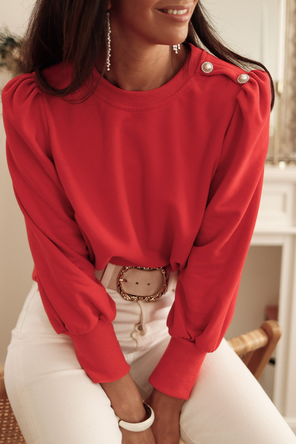 Majica z dolgimi rokavi z zavihki in gumbi v rožnato-rjavi barvi