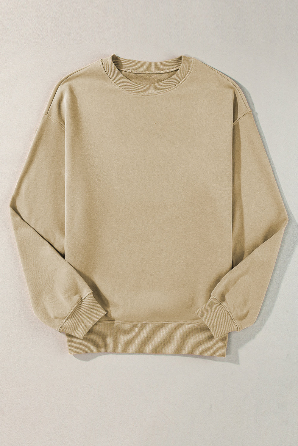 Parchment Solid Lockeres Fleece-Sweatshirt mit Rundhalsausschnitt