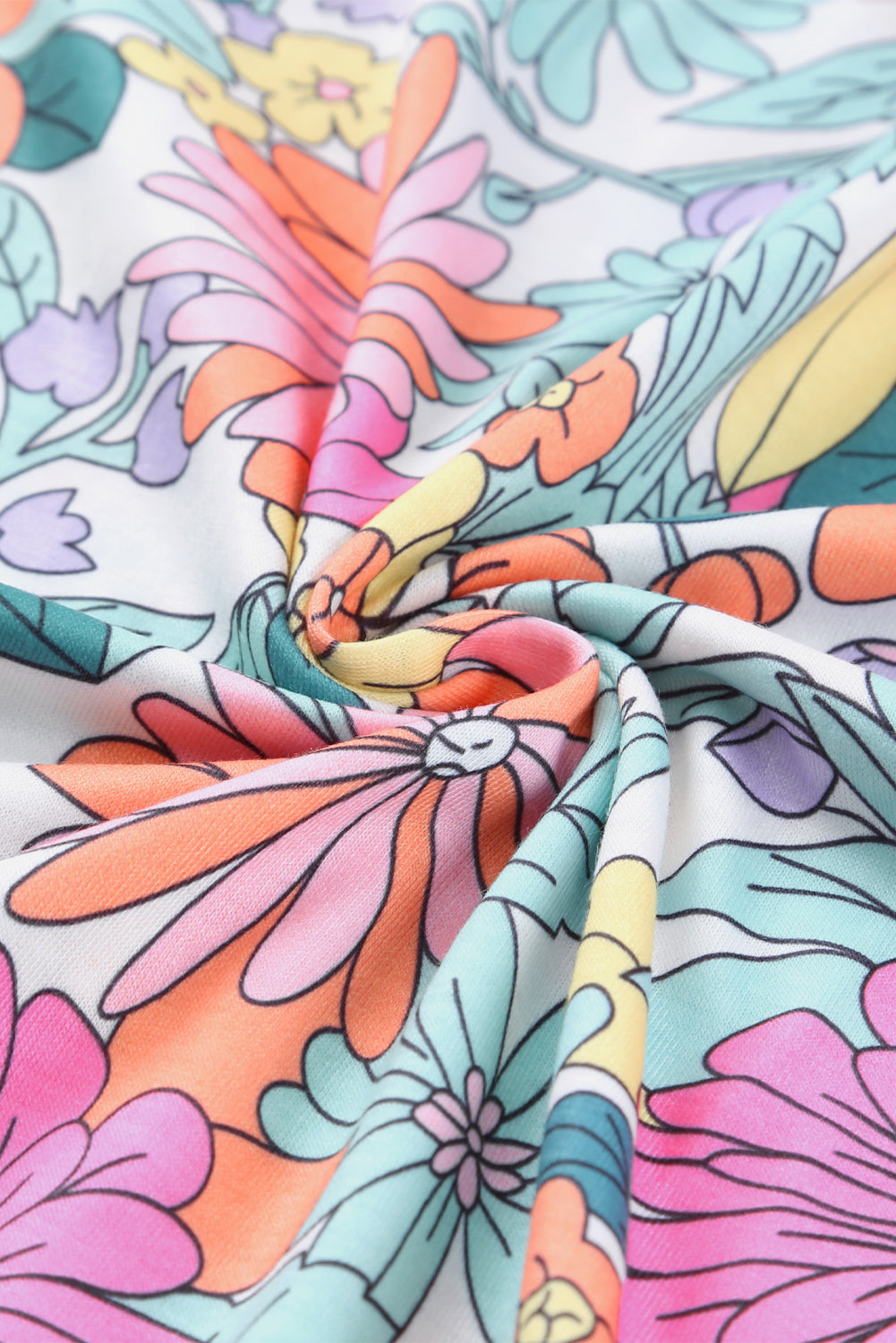 Haljina kratkih rukava s višebojnim cvjetnim printom i vezanjem