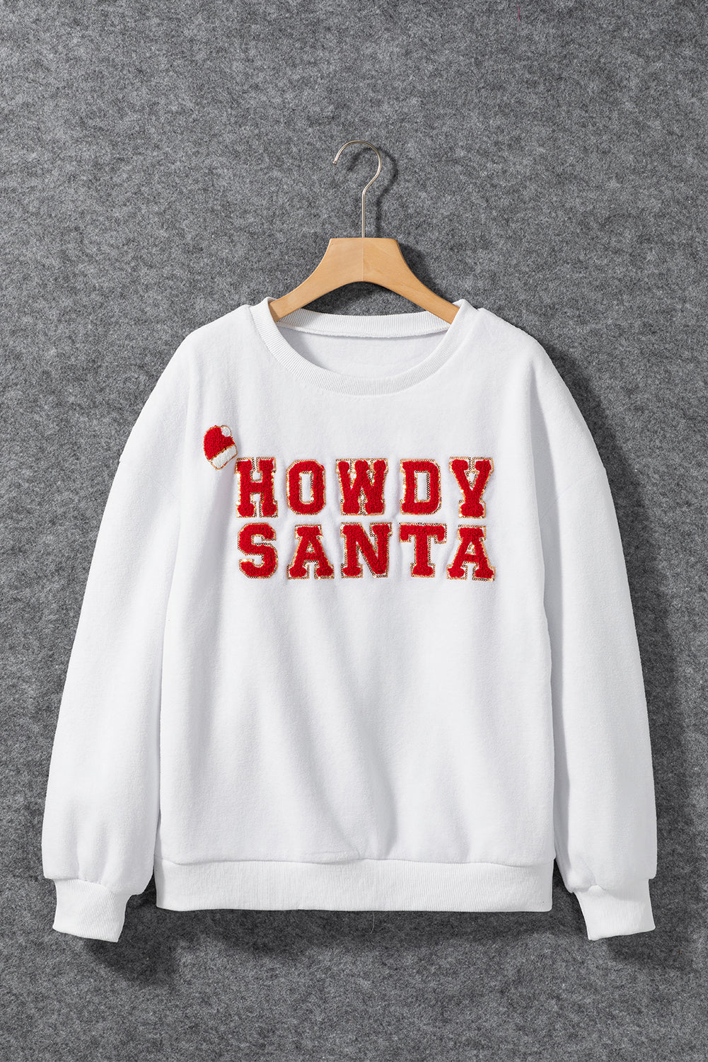 Felpa larga bianca con lettere in ciniglia Howdy Santa