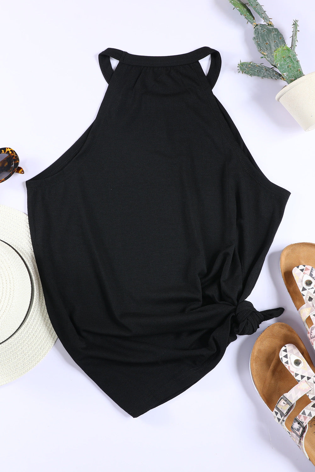 Black Sweet Floral Embroidery Casual Tank Top