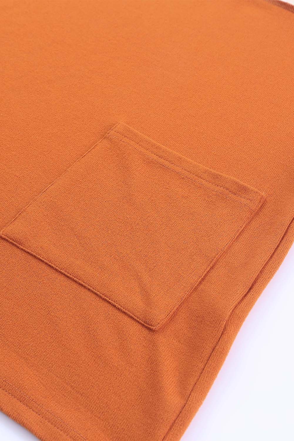 Orangefarbenes, langärmeliges Farbblock-Patchwork-Oberteil mit Taschen