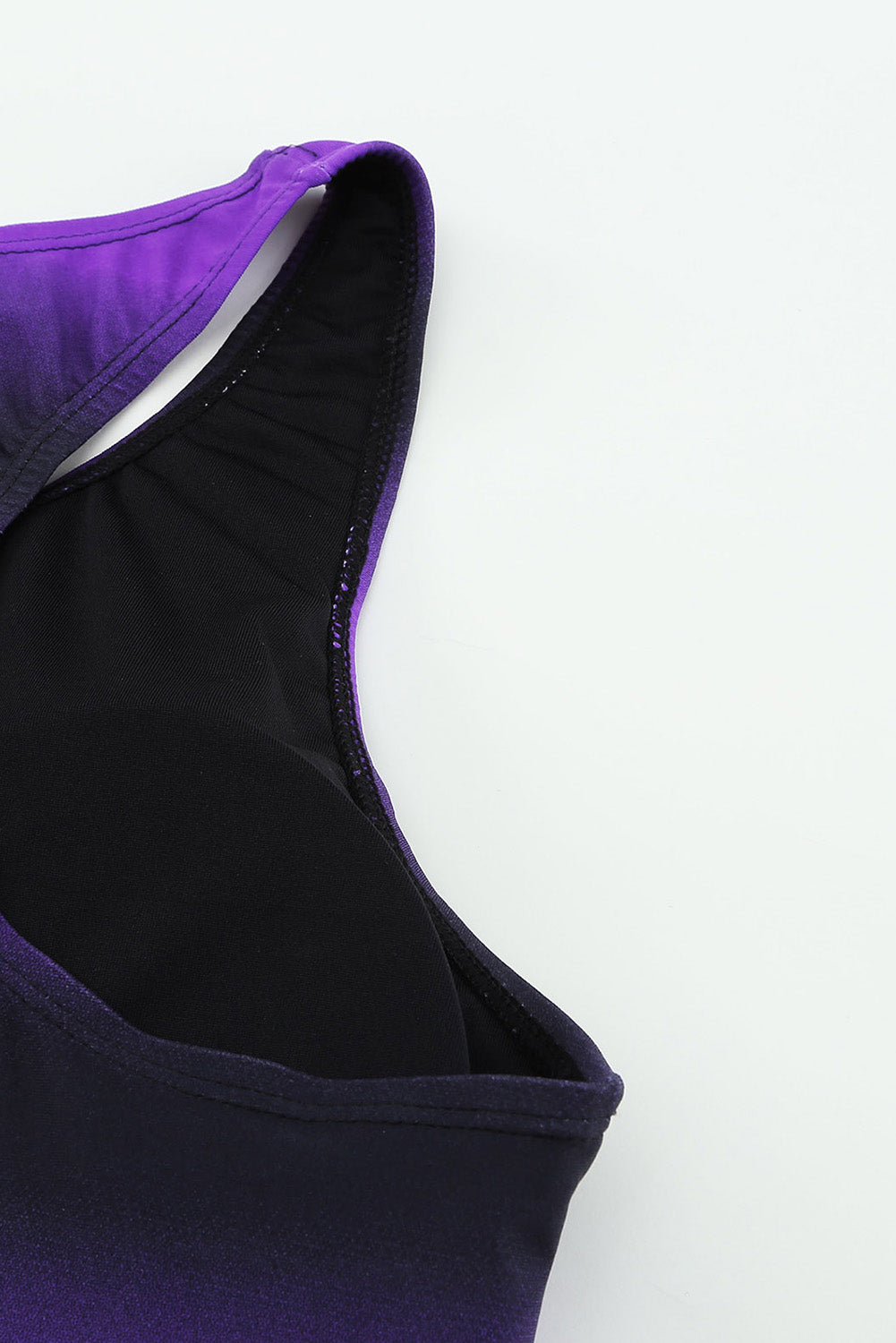 Maillot de bain tankini violet et noir à imprimé ombré, dos nageur