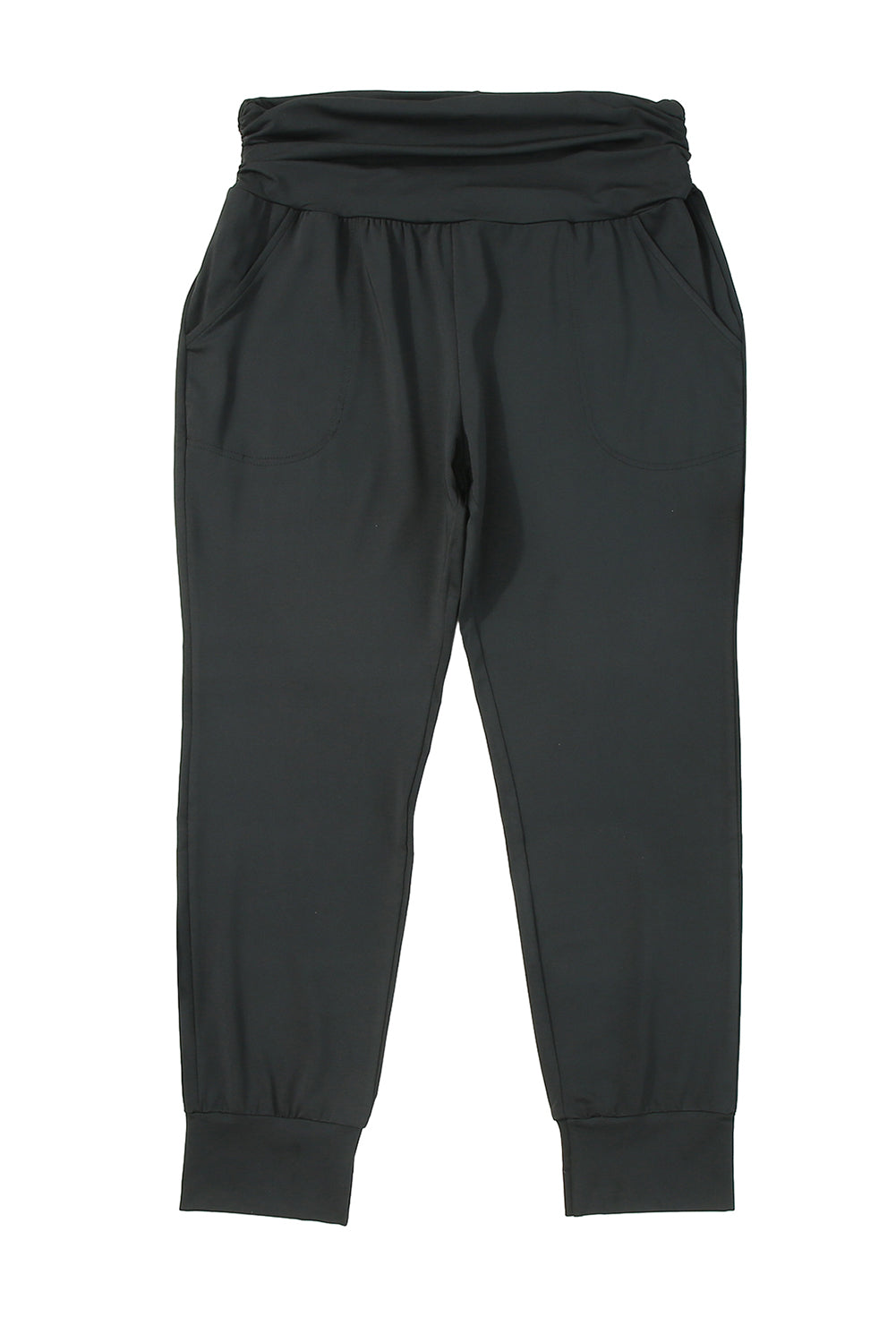 Crne uske hlače s džepovima i visokim strukom veće veličine