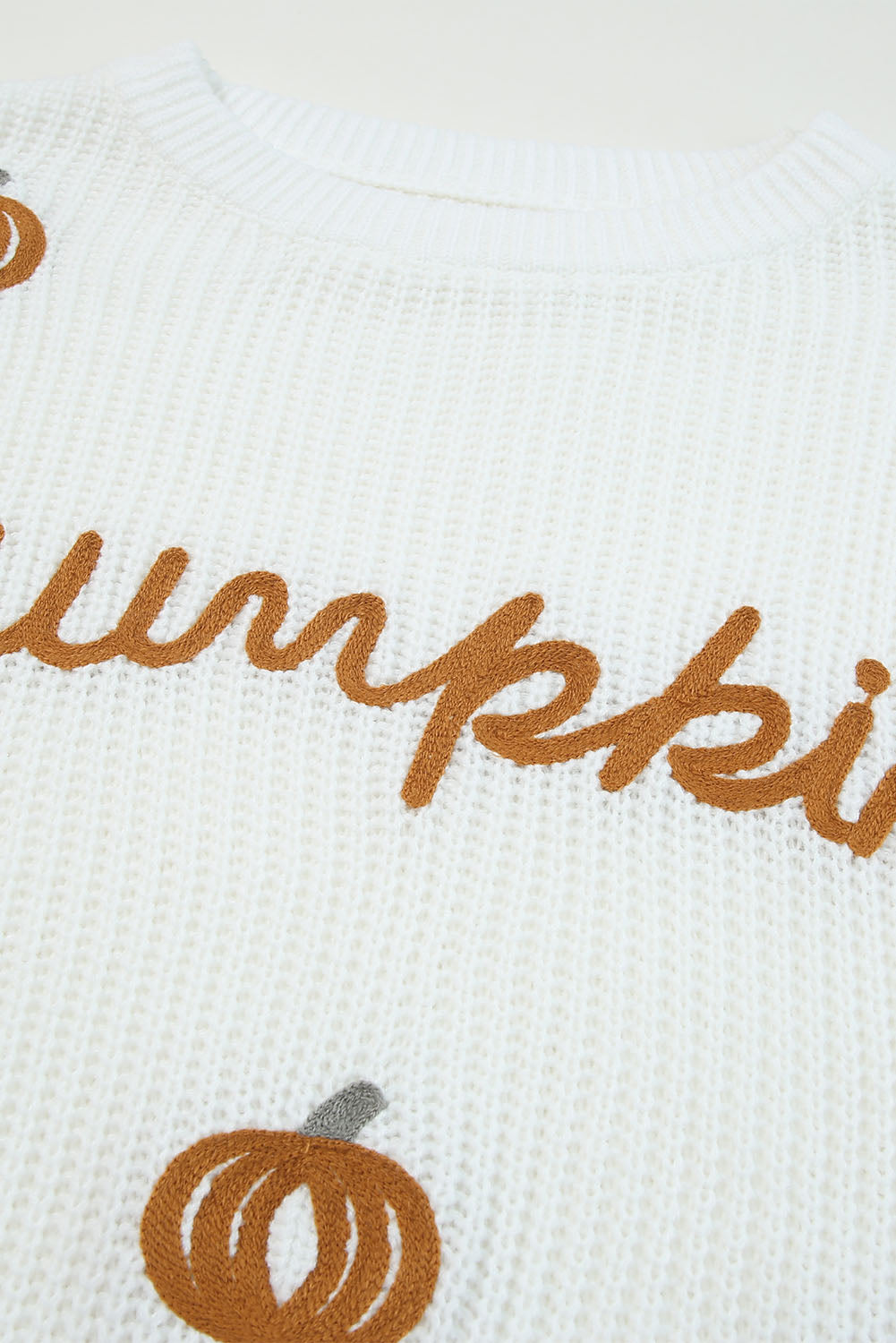 White Pumpkin Yarn Stitch Ribbed Knit Sweater