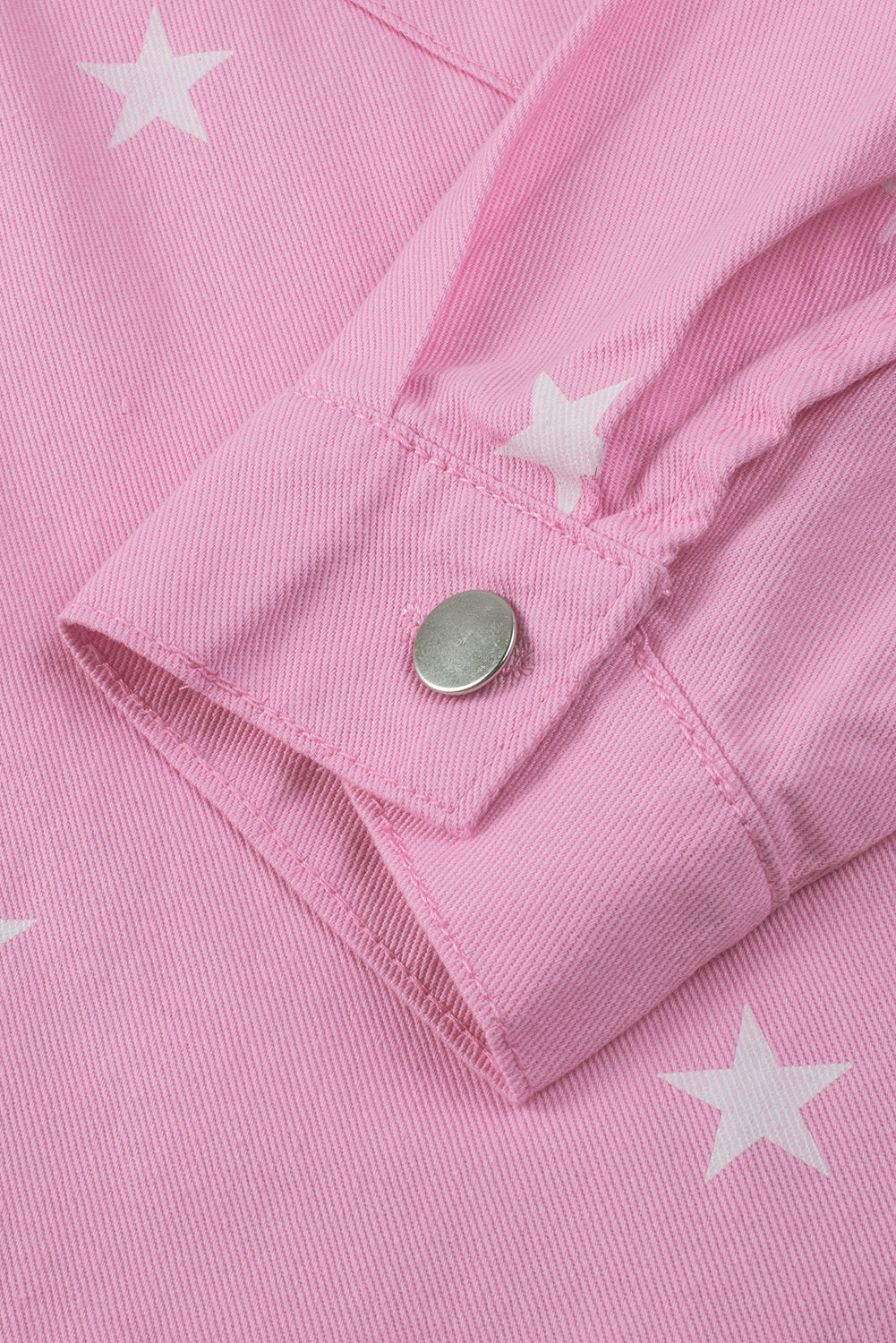 Pink Star Print Button Denim Jacket