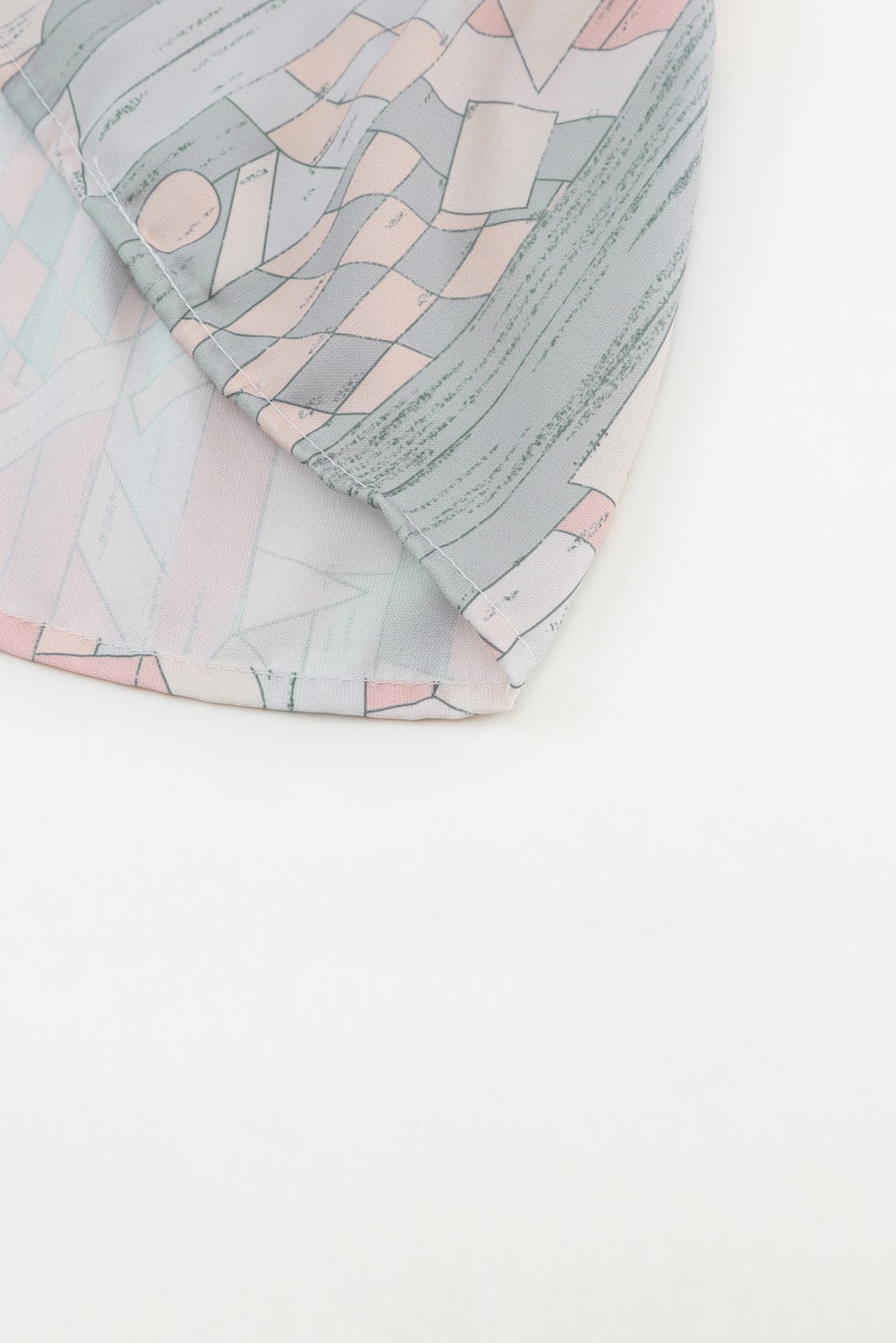 Multicolor Abstract Print Shirred V Neck Ruffle Mini Dress