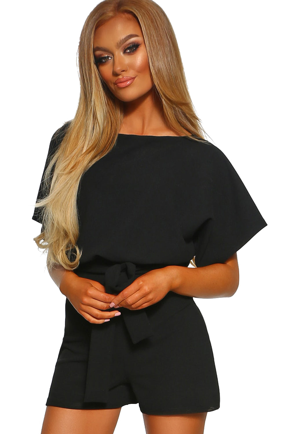 Black Over The Top Belted Playsuit