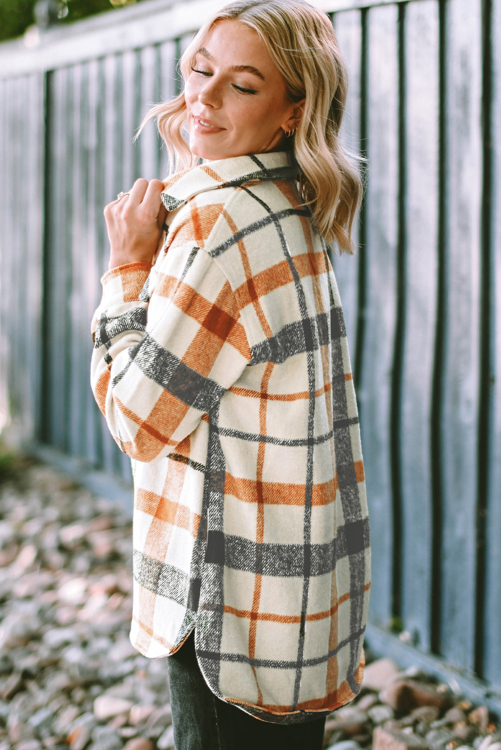 Plaid Print Turn Down Collar Buttoned Shacket