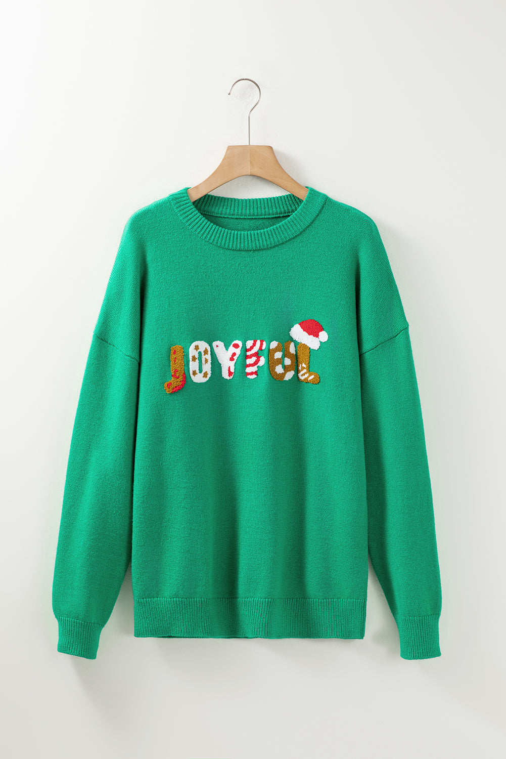 Bright Green Sequined JOYFUL Graphic Christmas Sweater