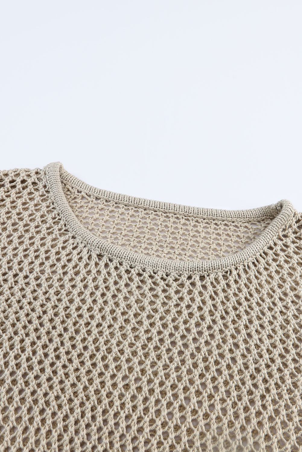 Khaki Hollow-out Knit Long Sleeve Top