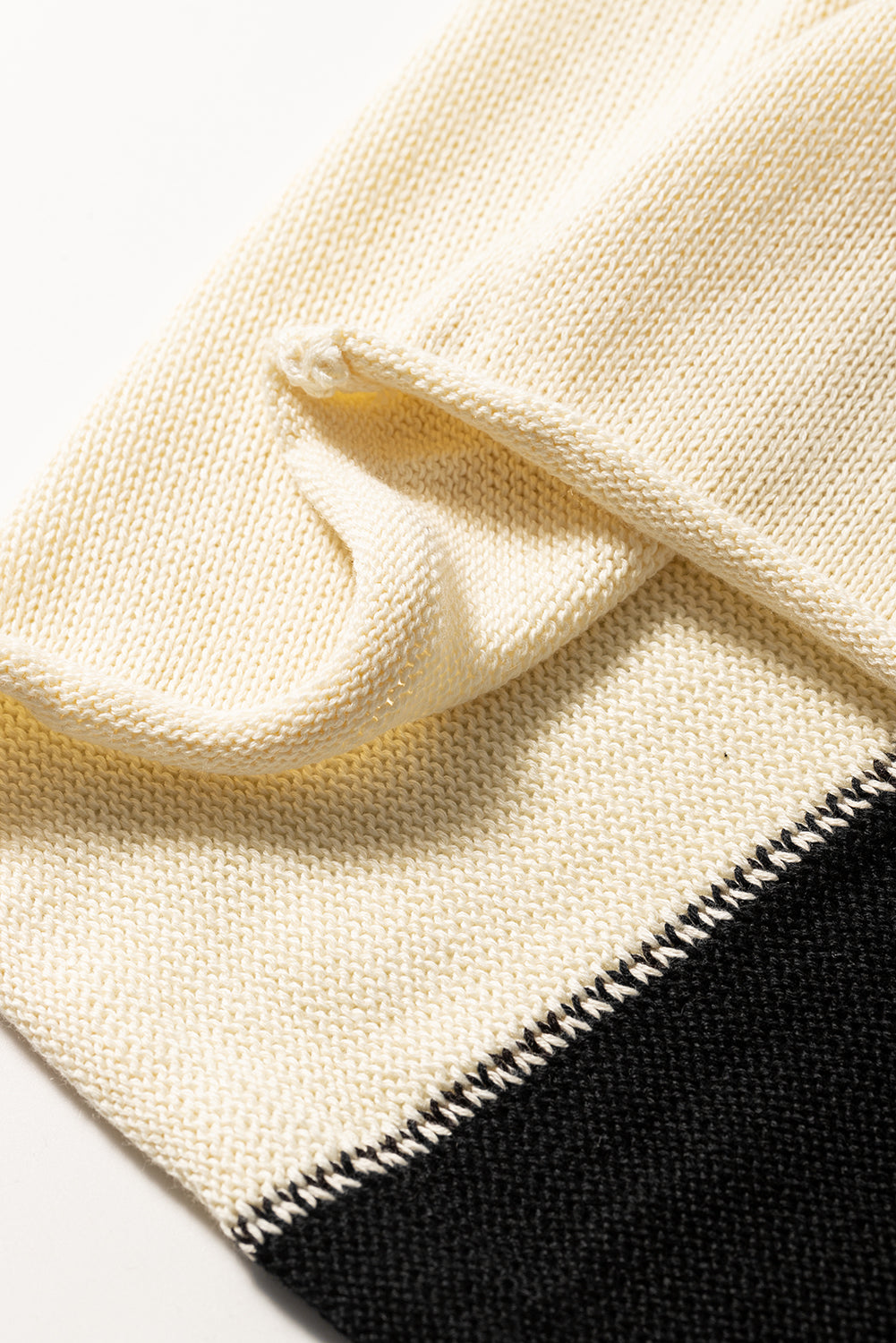 Khaki 2-tone Color Block Raw Edge V Neck Sweater