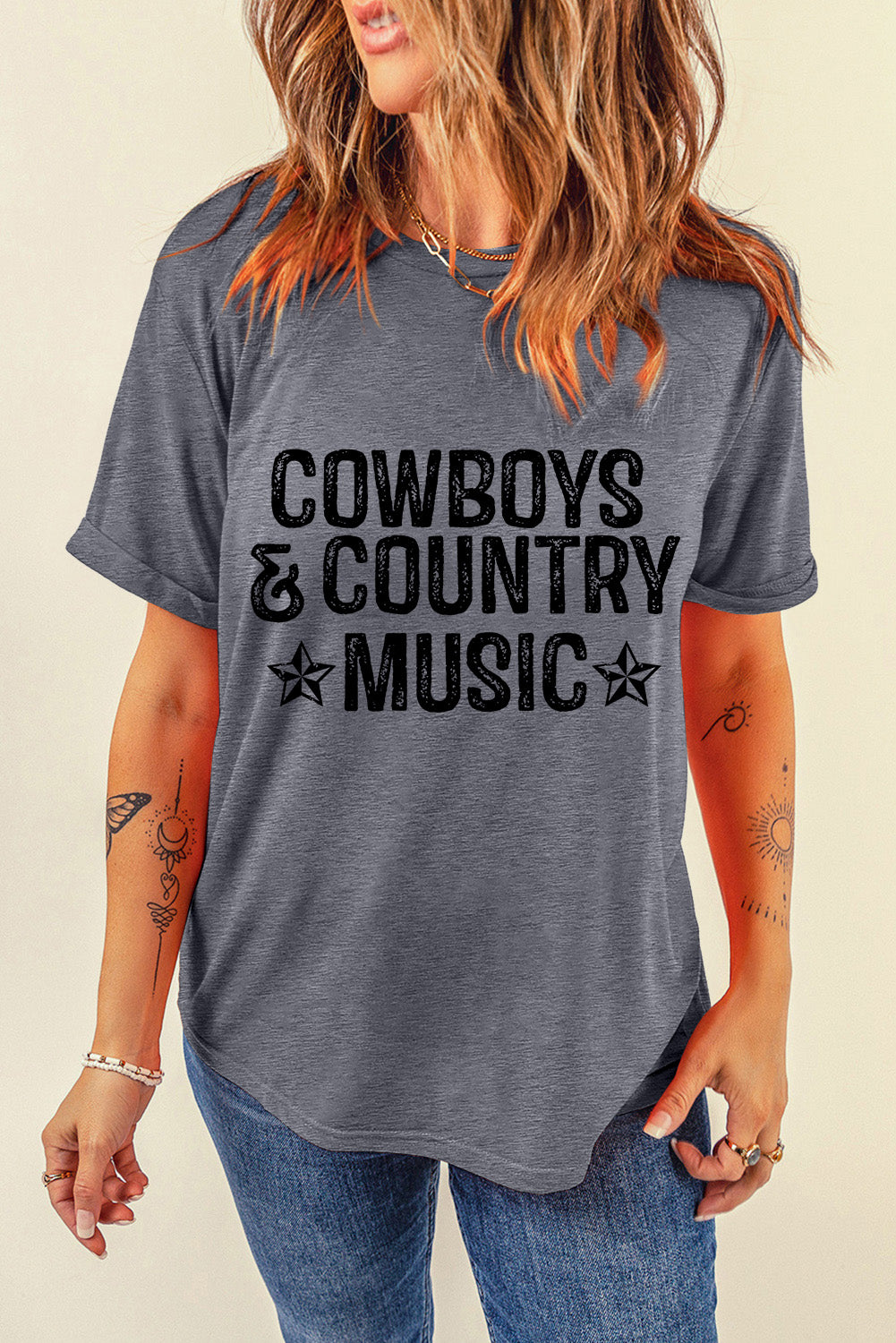 Siva majica kratkih rukava COWBOYS COUNTRY MUSIC