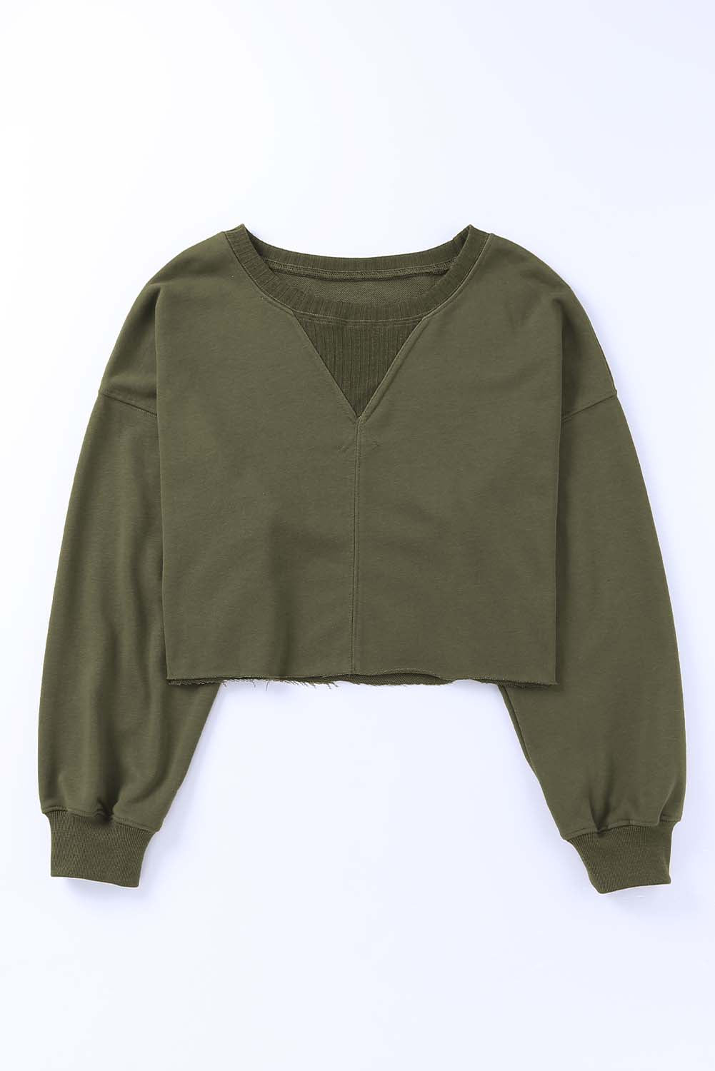 Grünes, kurzes Sweatshirt mit tief angesetzter Schulterpartie
