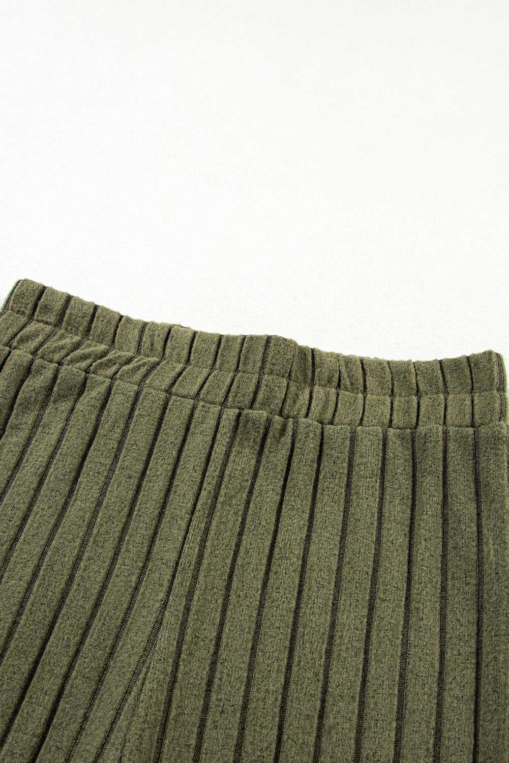 Jungle Green Ribbed Knit High Neck Loose Top and Pants Set