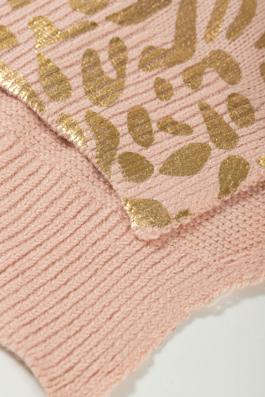 Maglione con maniche a sbuffo con stampa leopardata glitter albicocca