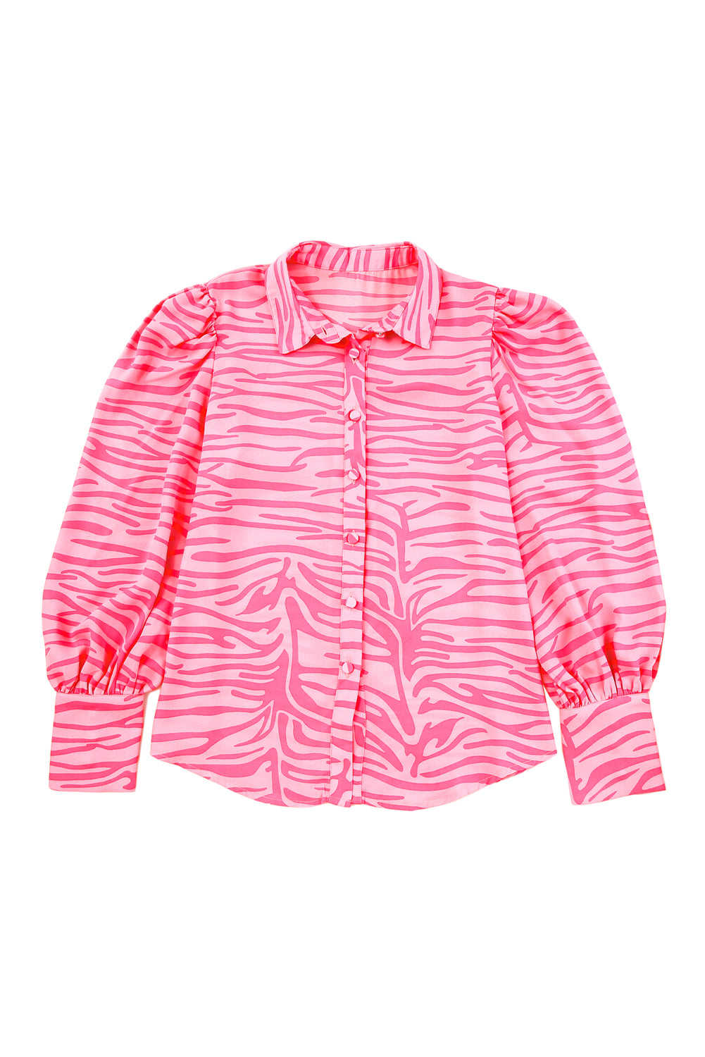 Ružičasta košulja s lanternastim rukavima s printom zebrastih pruga