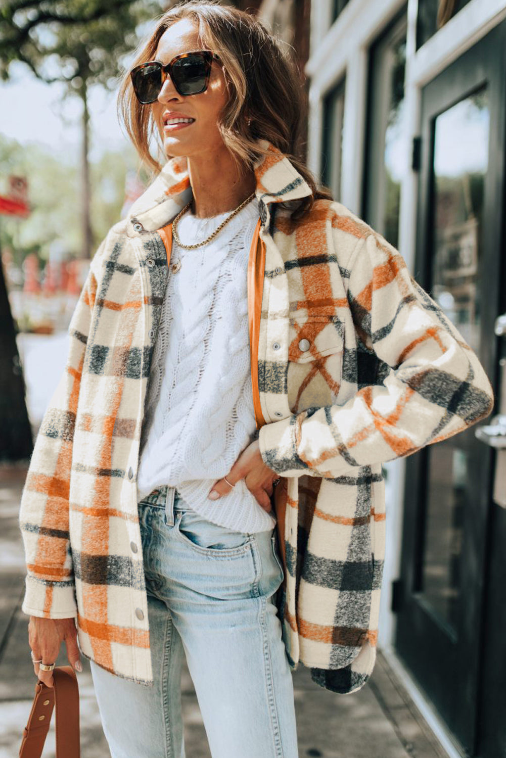 Plaid Print Turn Down Collar Buttoned Shacket