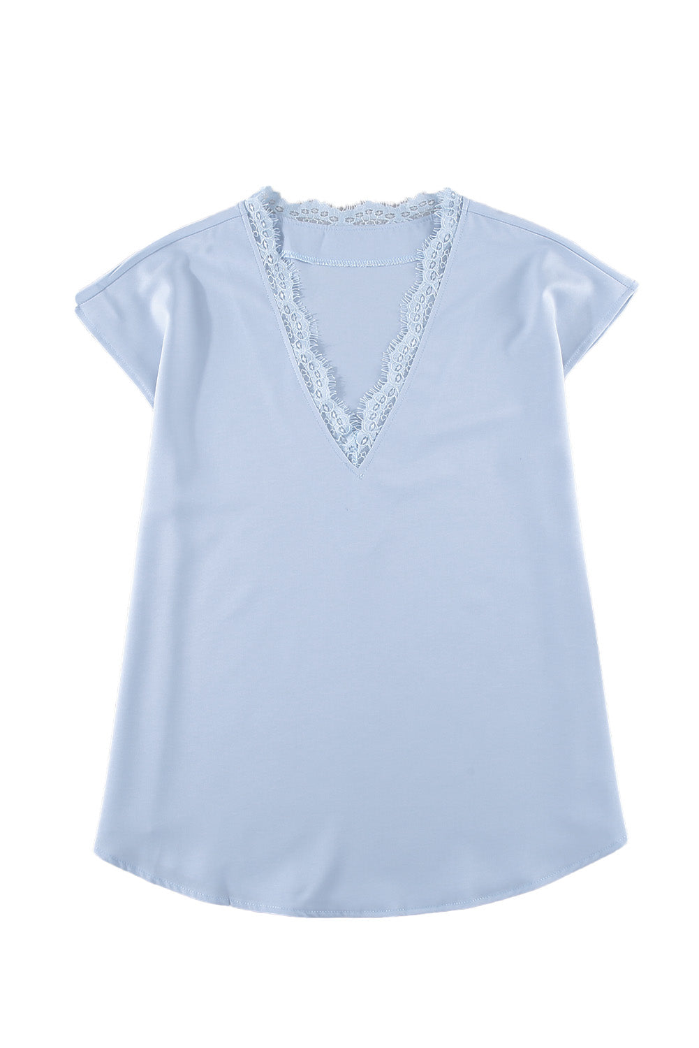 Sky Blue V Neck Lace Trim T-shirt