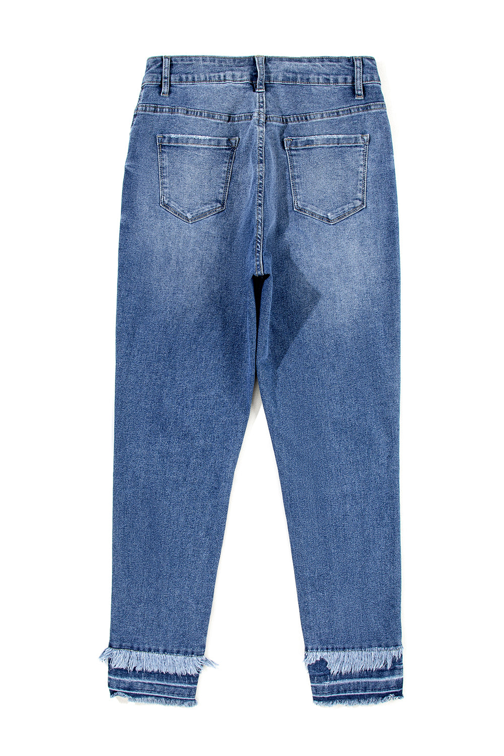 Hellblaue, ausgefranste Skinny-Jeans im Used-Look