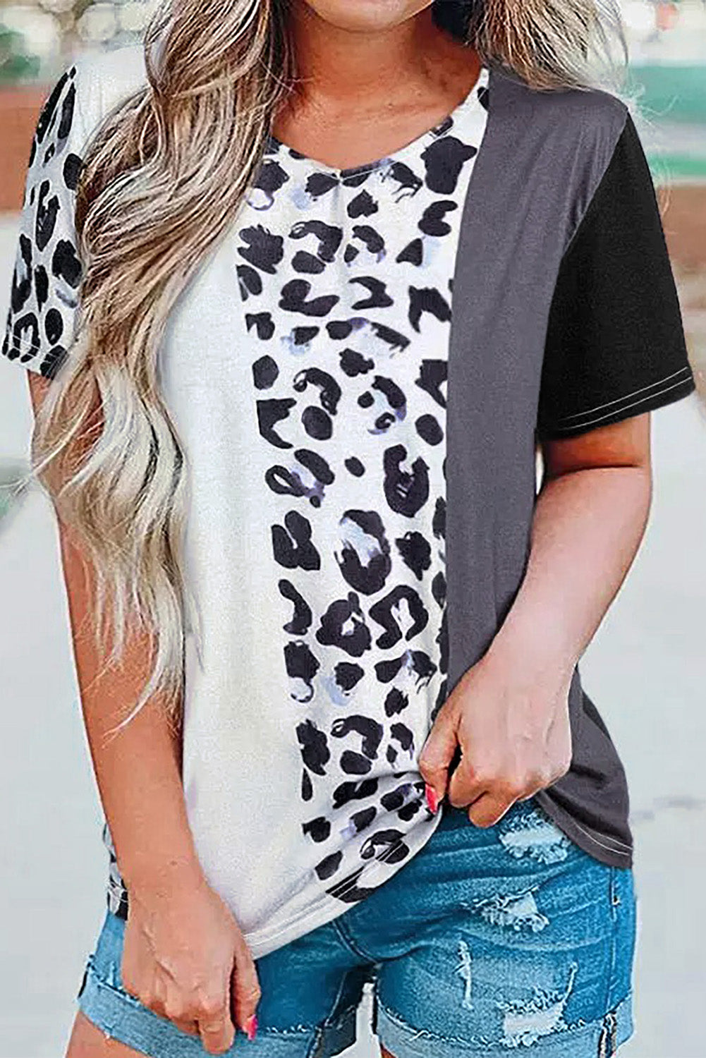 Majica kratkih rukava u blok boji leoparda