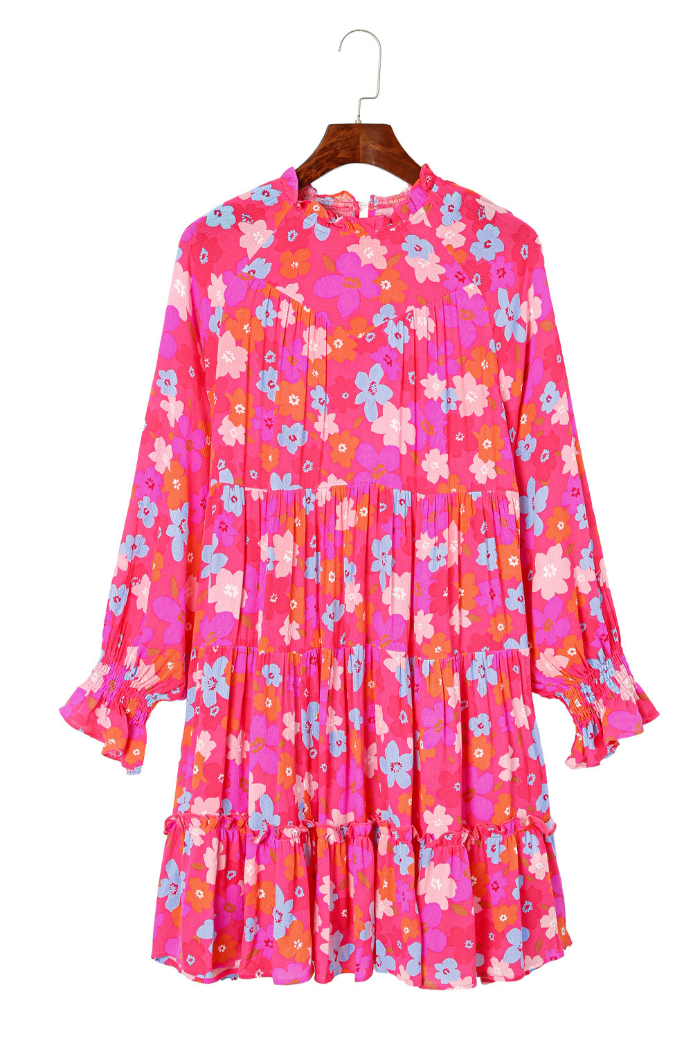 Raznobojna Babydoll haljina s cvjetnim mjehurastim rukavima