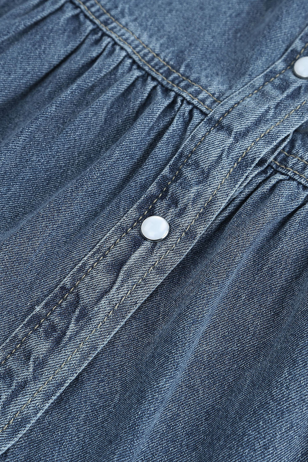 Gray Buttoned Frayed Pocket Short Sleeve Denim Dress