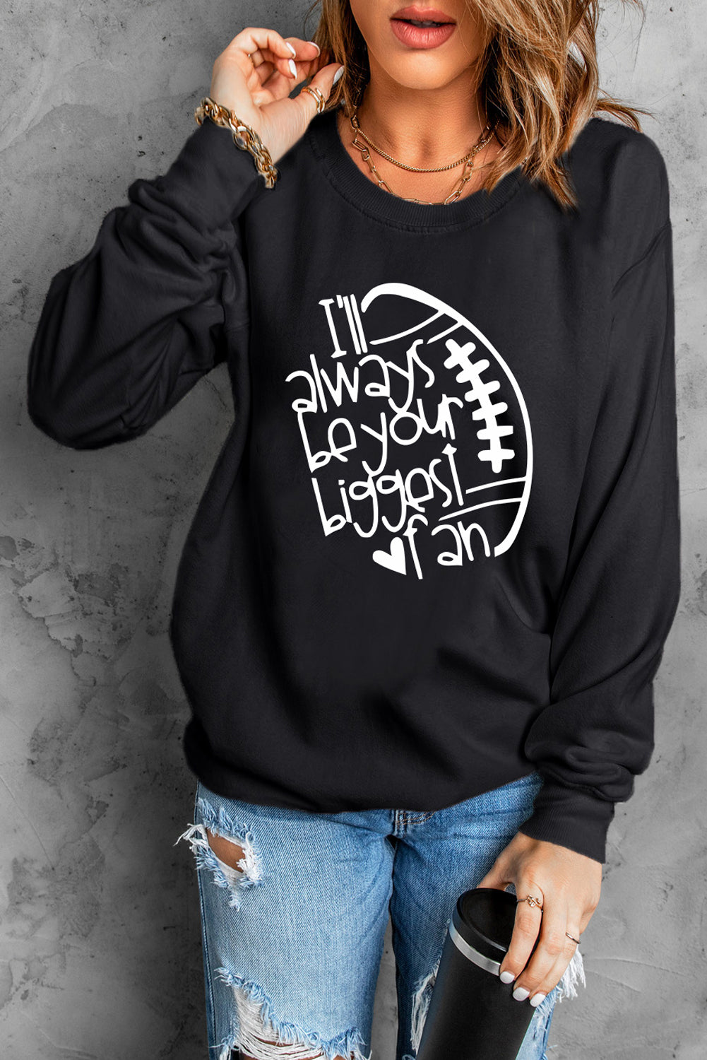 Felpa pullover girocollo con stampa di lettere grafiche