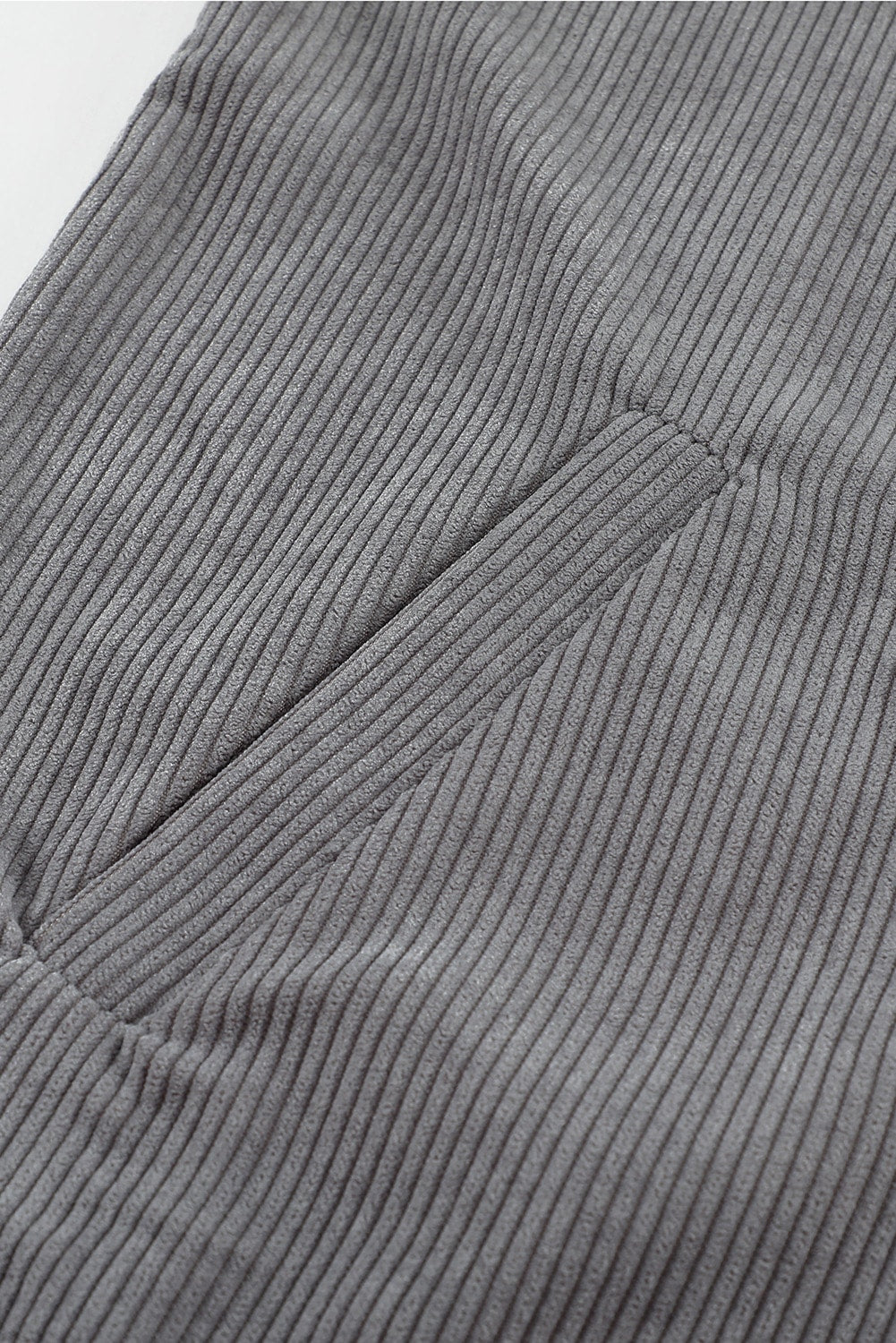 Gray Ribbed Corduroy Long Sleeve Jacket with Pocket