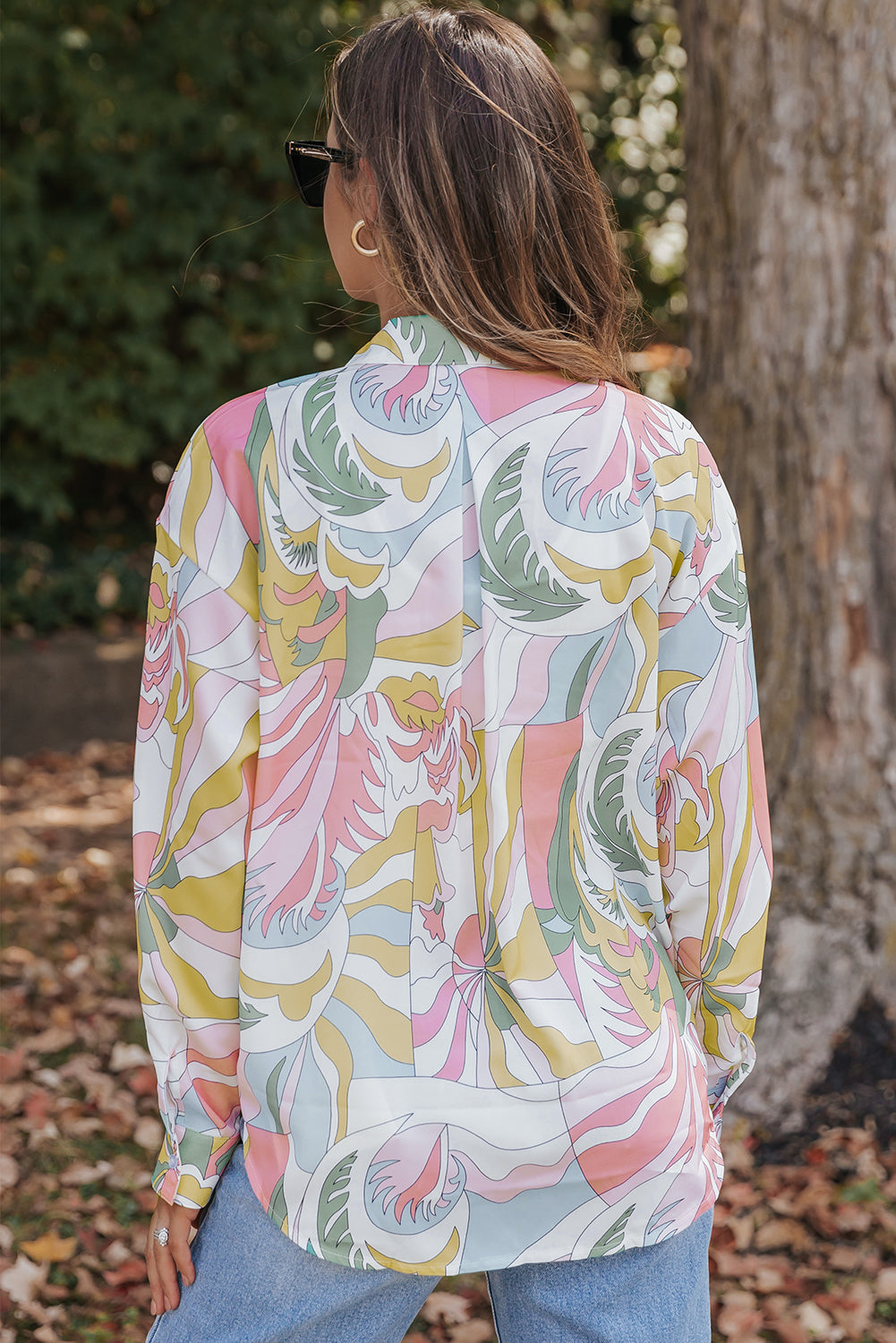 Chemise ample à col rabattu imprimé abstrait multicolore