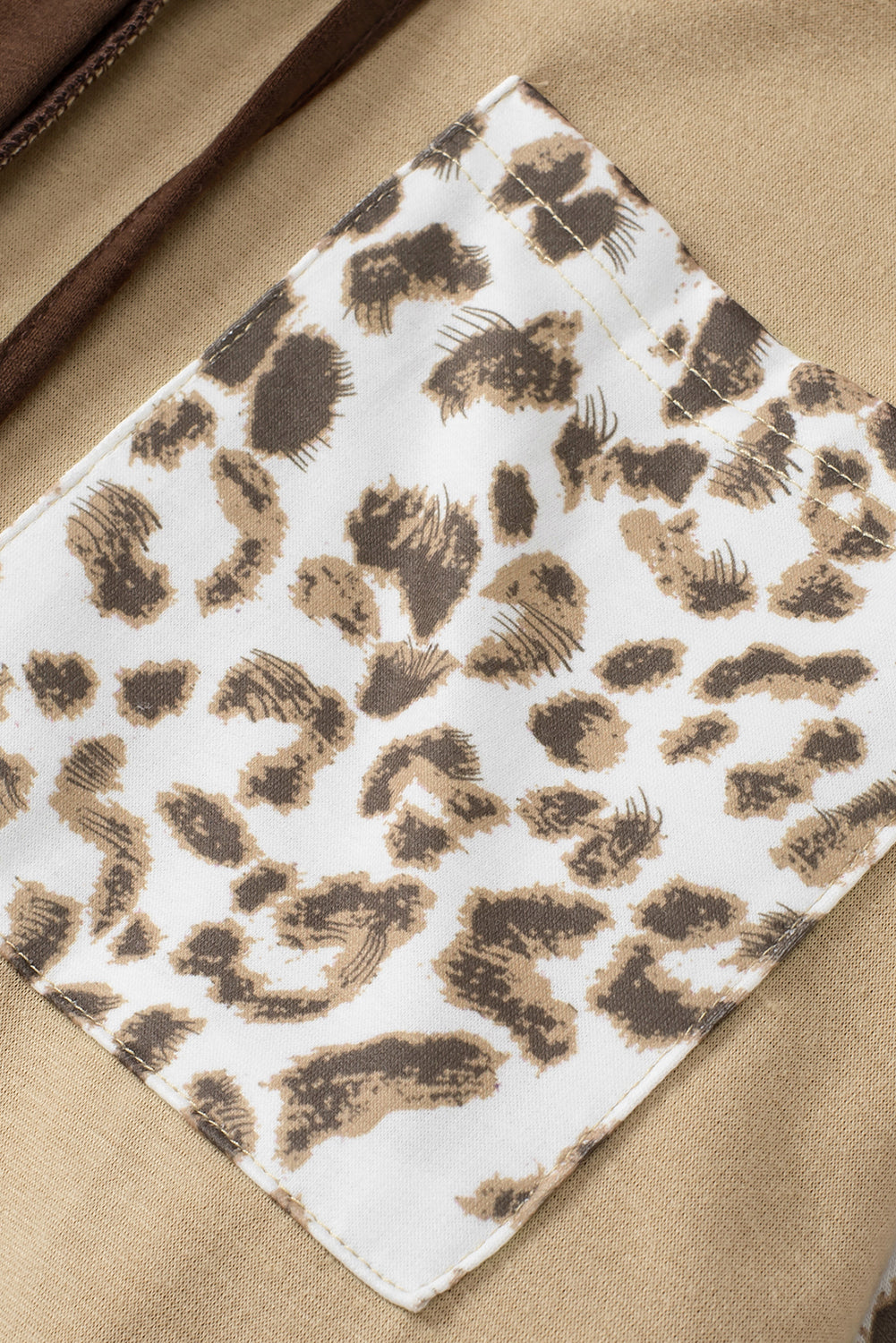 Brown Leopard Print Colorblock Chest Pocket Henley Hoodie