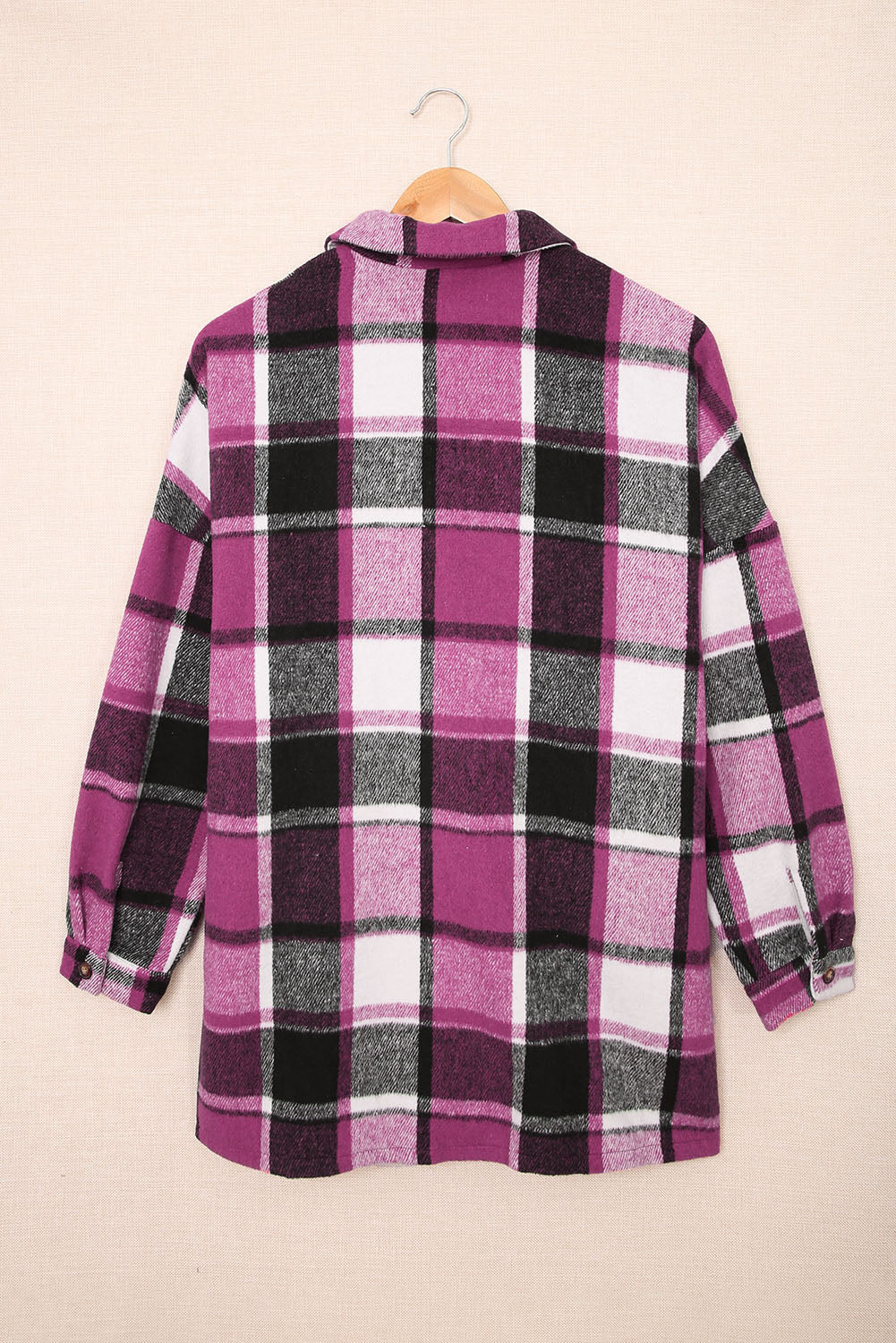 Giacca camicia con bottoni e stampa scozzese rosa