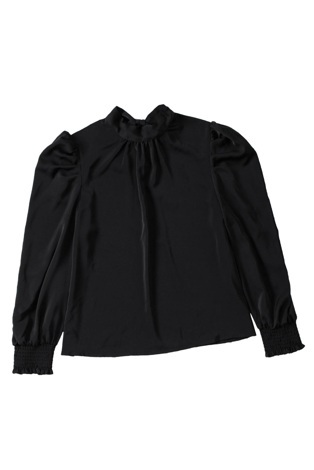 Top in chiffon nero con maniche lunghe a palloncino e collo a lupetto